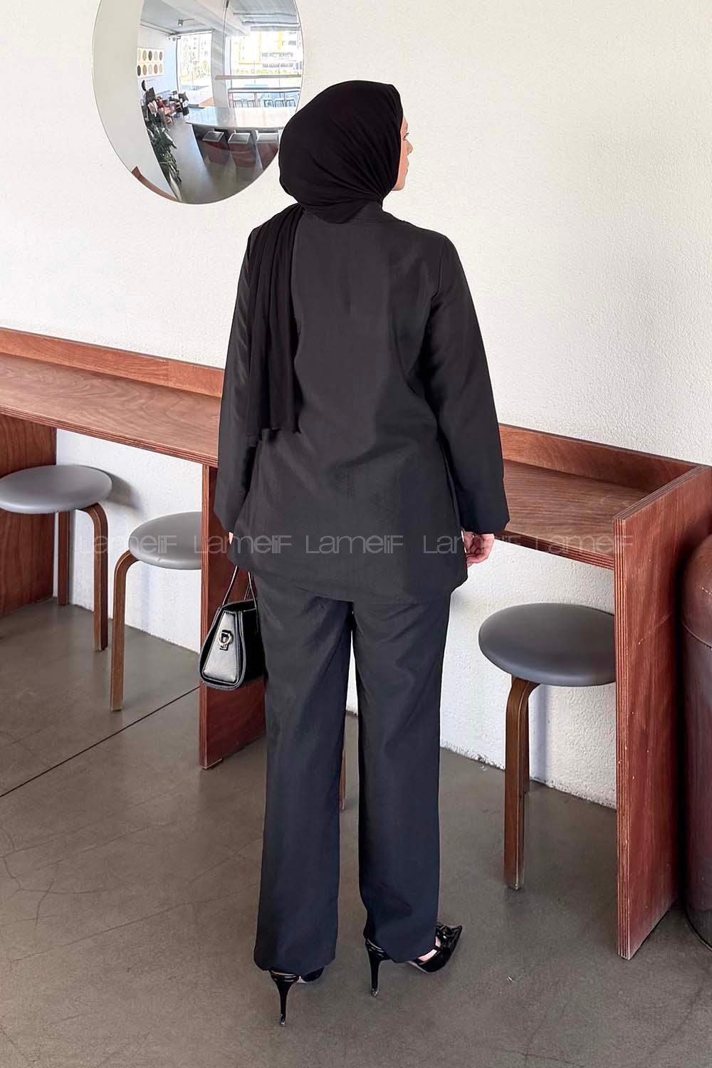 Black Shirt Collar Long Arm Ayrobin Regular Trousers Comfortable Suit