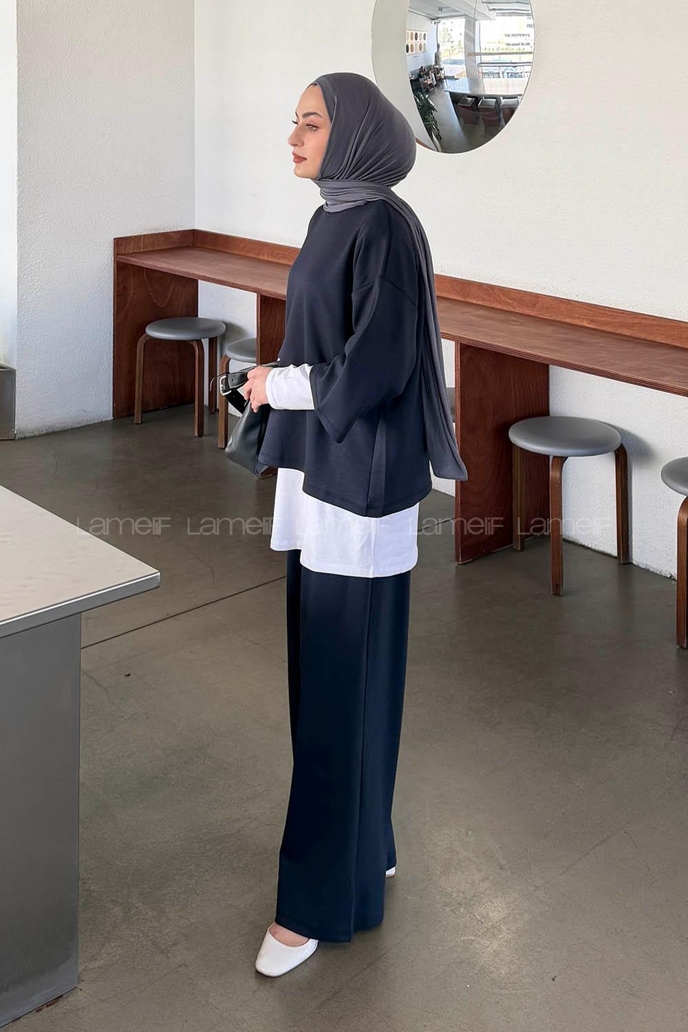 Lamelif Üçlü Tesettür Takım Antrasit