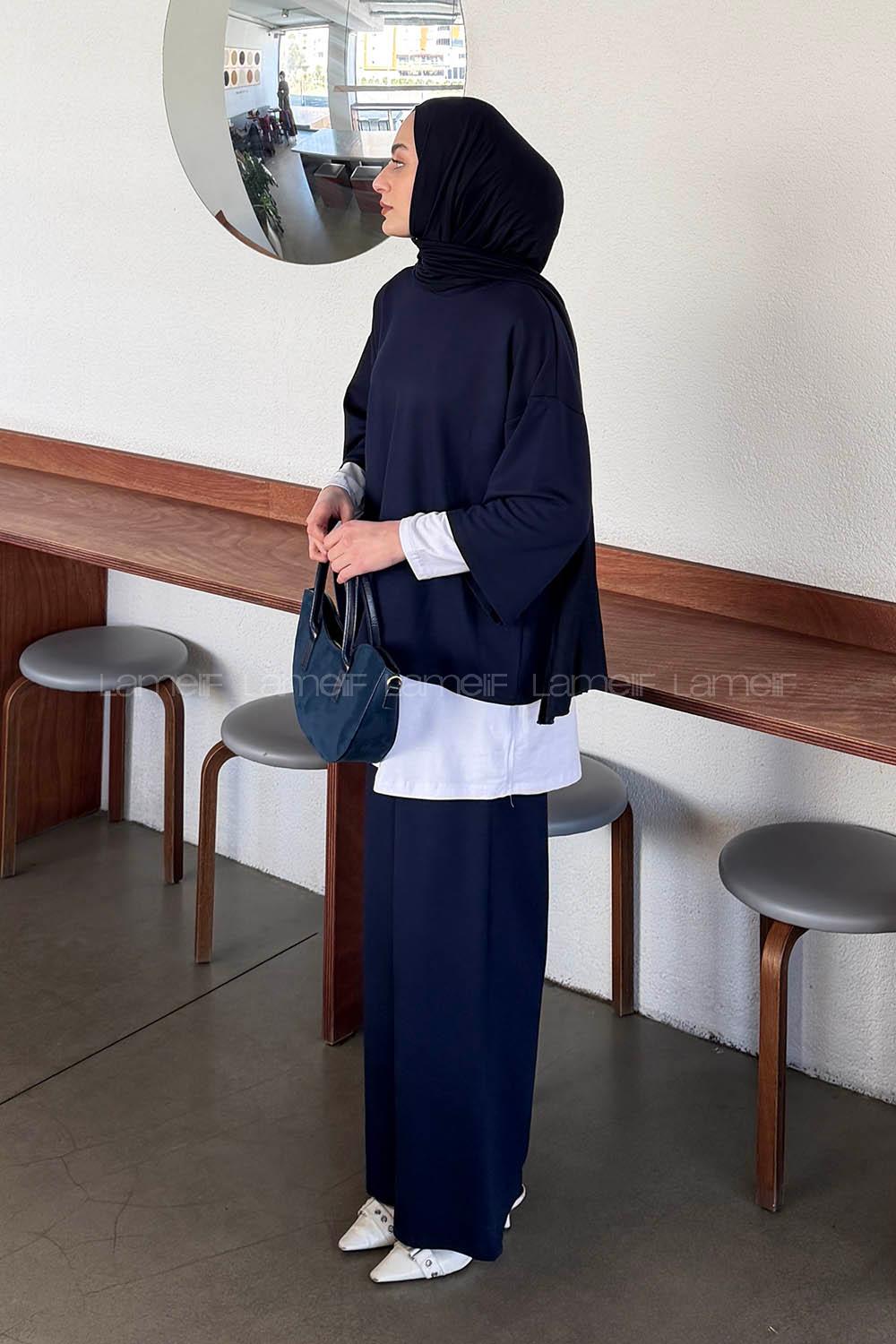 Lamelif Üçlü Tesettür Takım Lacivert