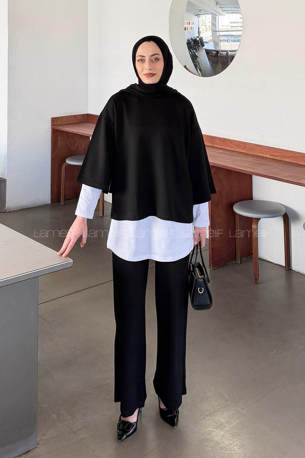Black Crew Neck Long Arm Cotton Regular Trousers Comfortable Suit