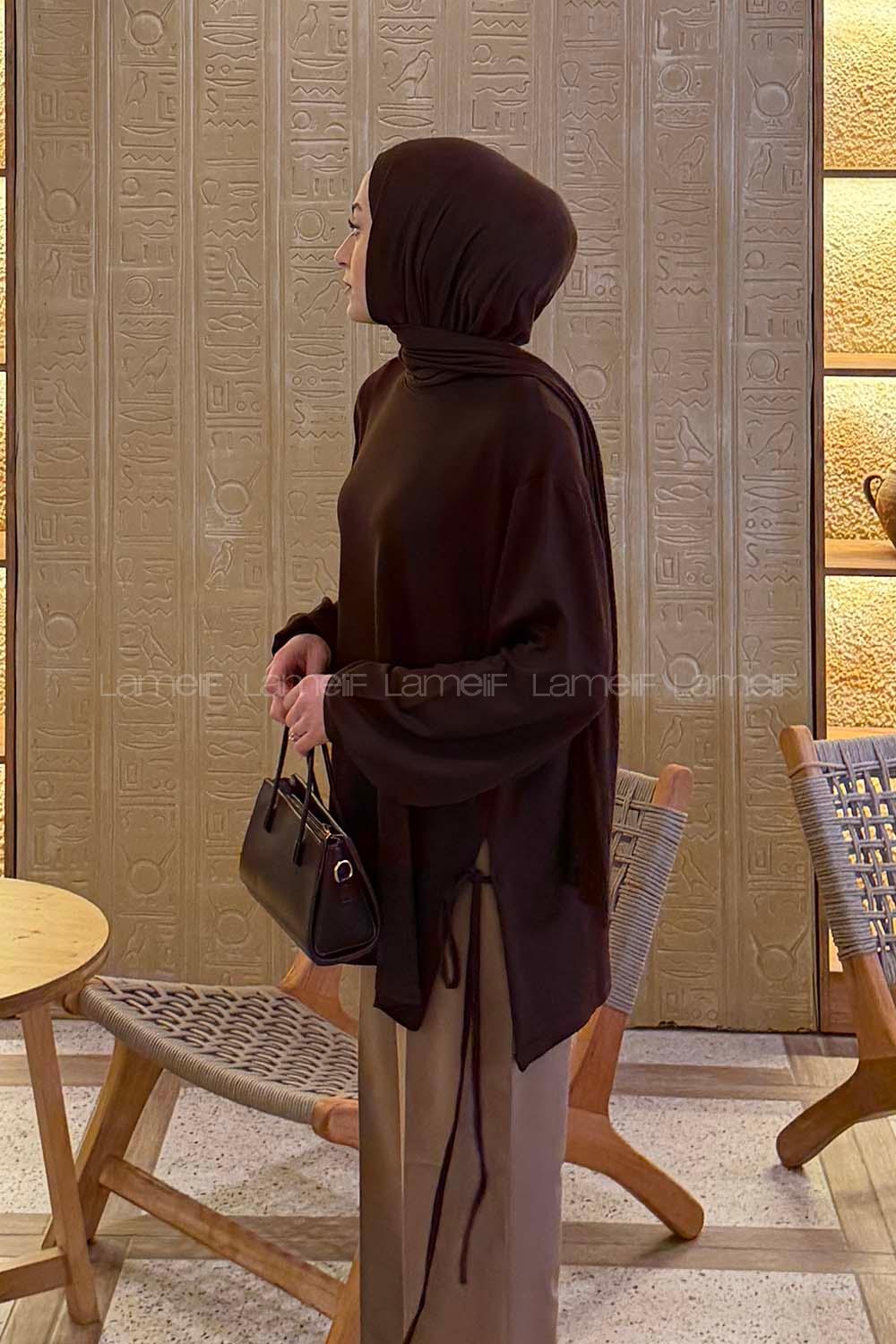 Bitter Brown Crew Neck Viscose Fabric Unprinted Tunic