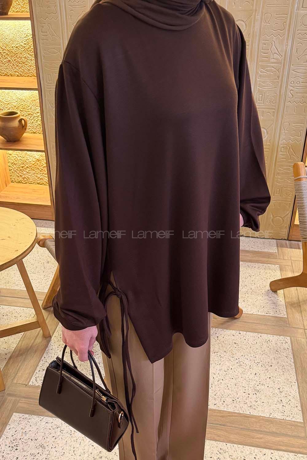 Bitter Brown Crew Neck Viscose Fabric Unprinted Tunic