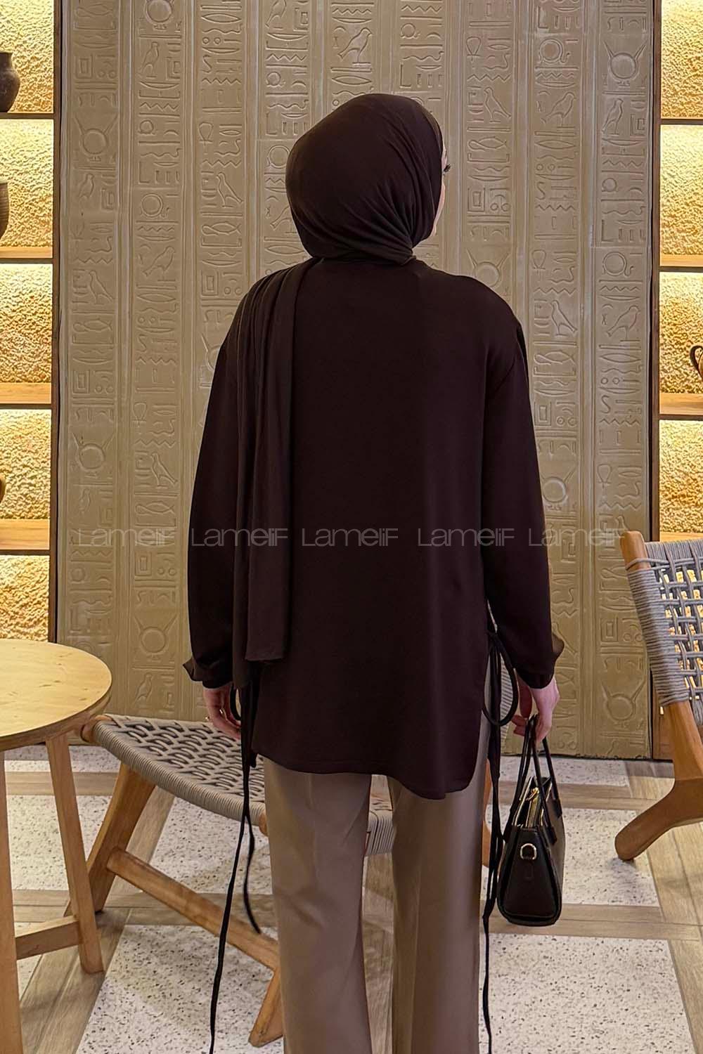 Bitter Brown Crew Neck Viscose Fabric Unprinted Tunic