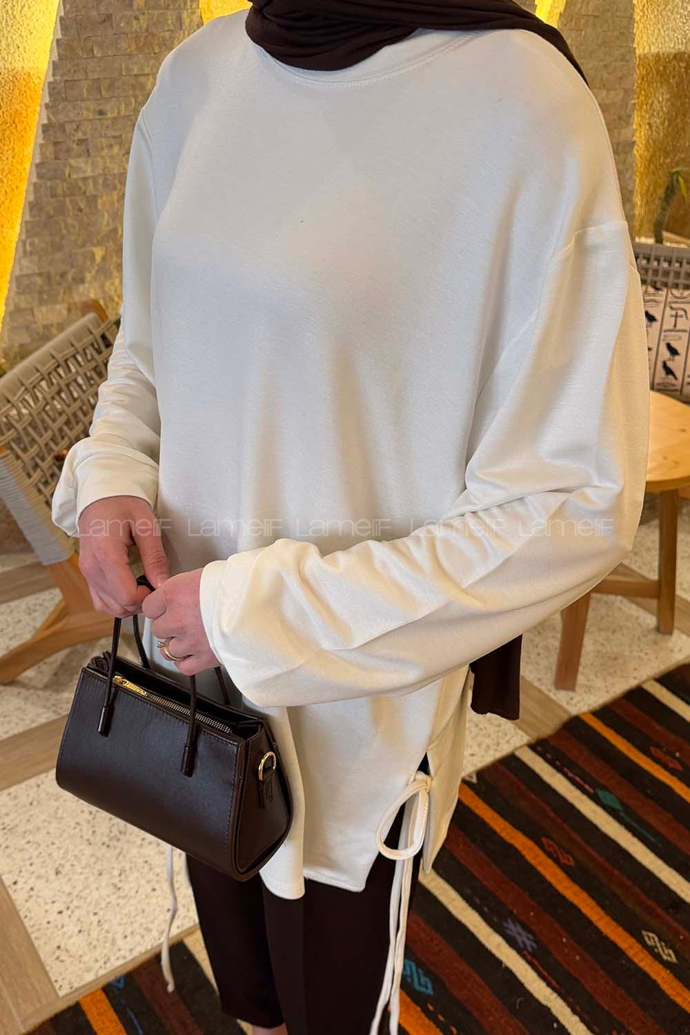 White Crew Neck Viscose Fabric Unprinted Tunic