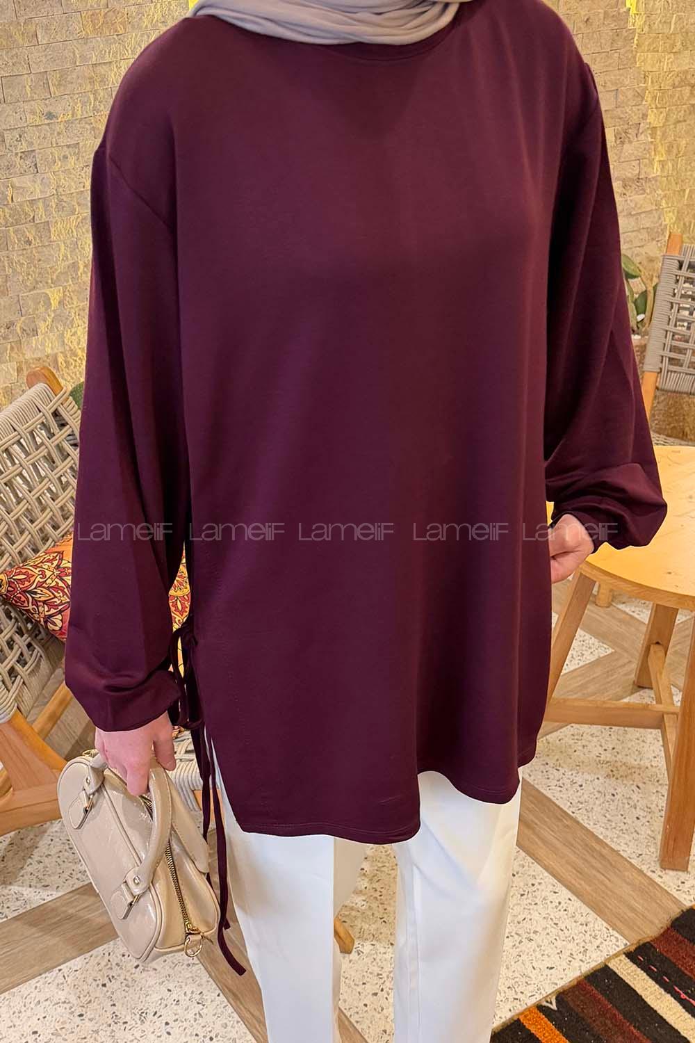Plum Crew Neck Viscose Fabric Unprinted Tunic