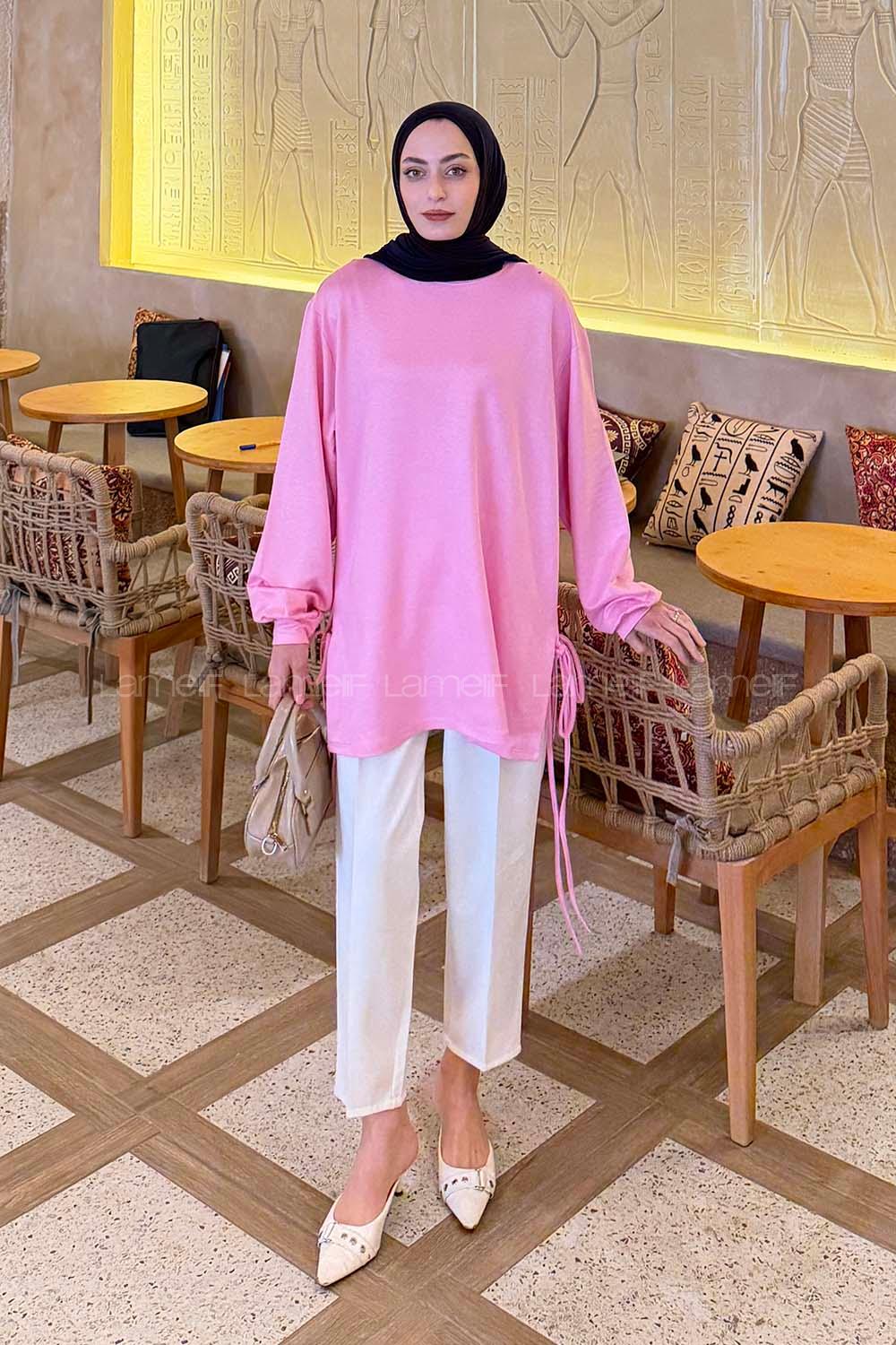 Candy Pink Crew Neck Viscose Fabric Unprinted Tunic