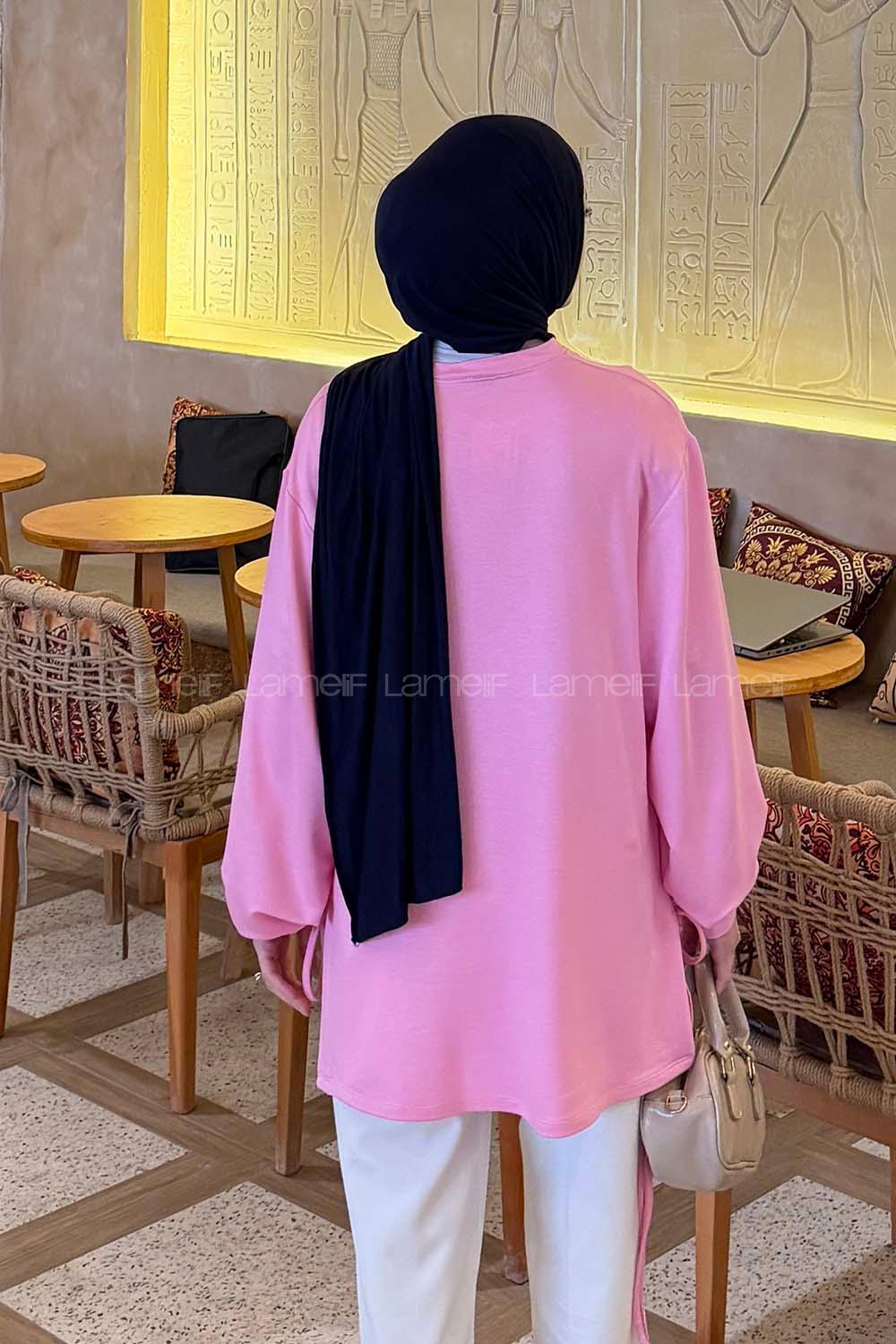 Candy Pink Crew Neck Viscose Fabric Unprinted Tunic