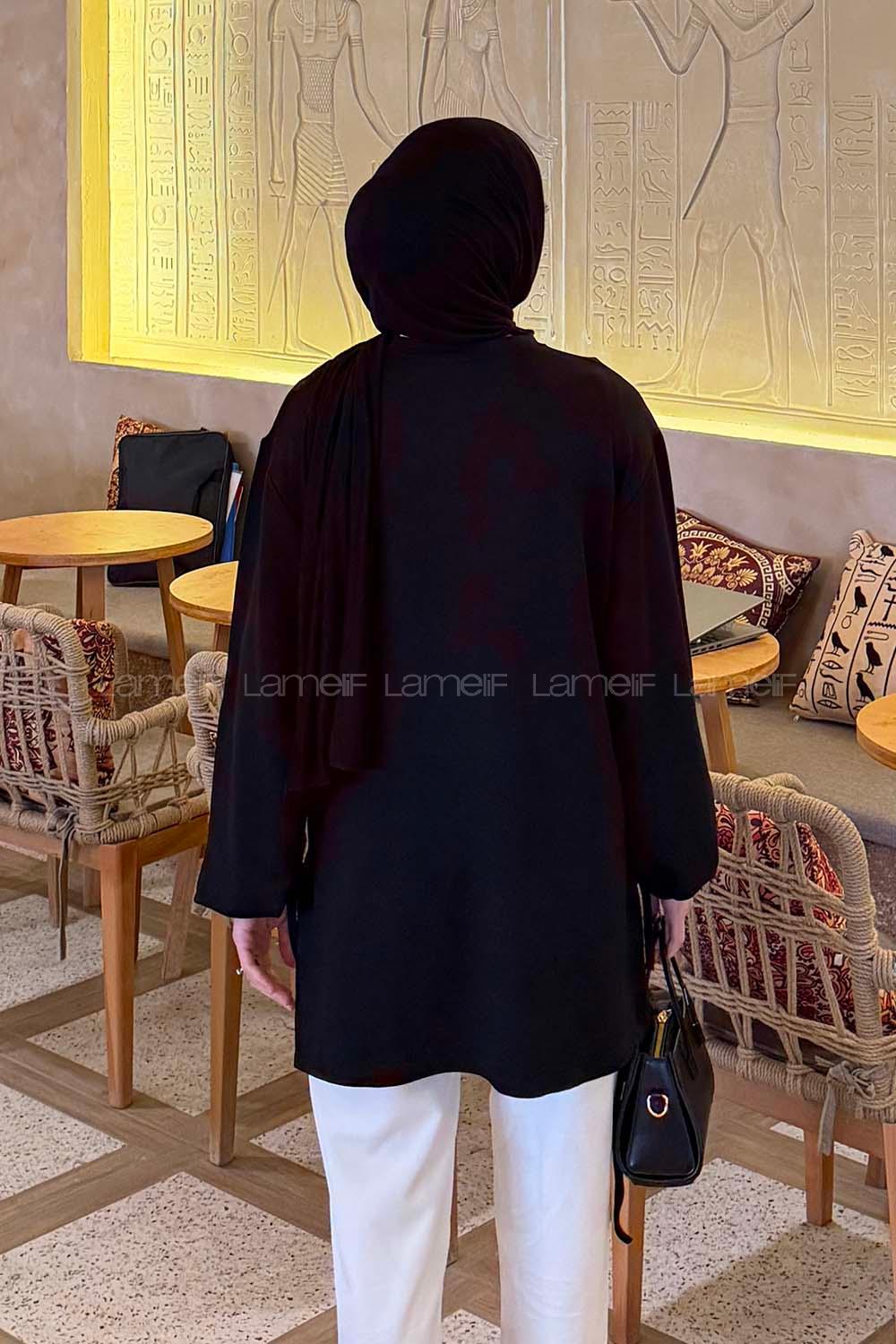 Black Crew Neck Viscose Fabric Unprinted Tunic