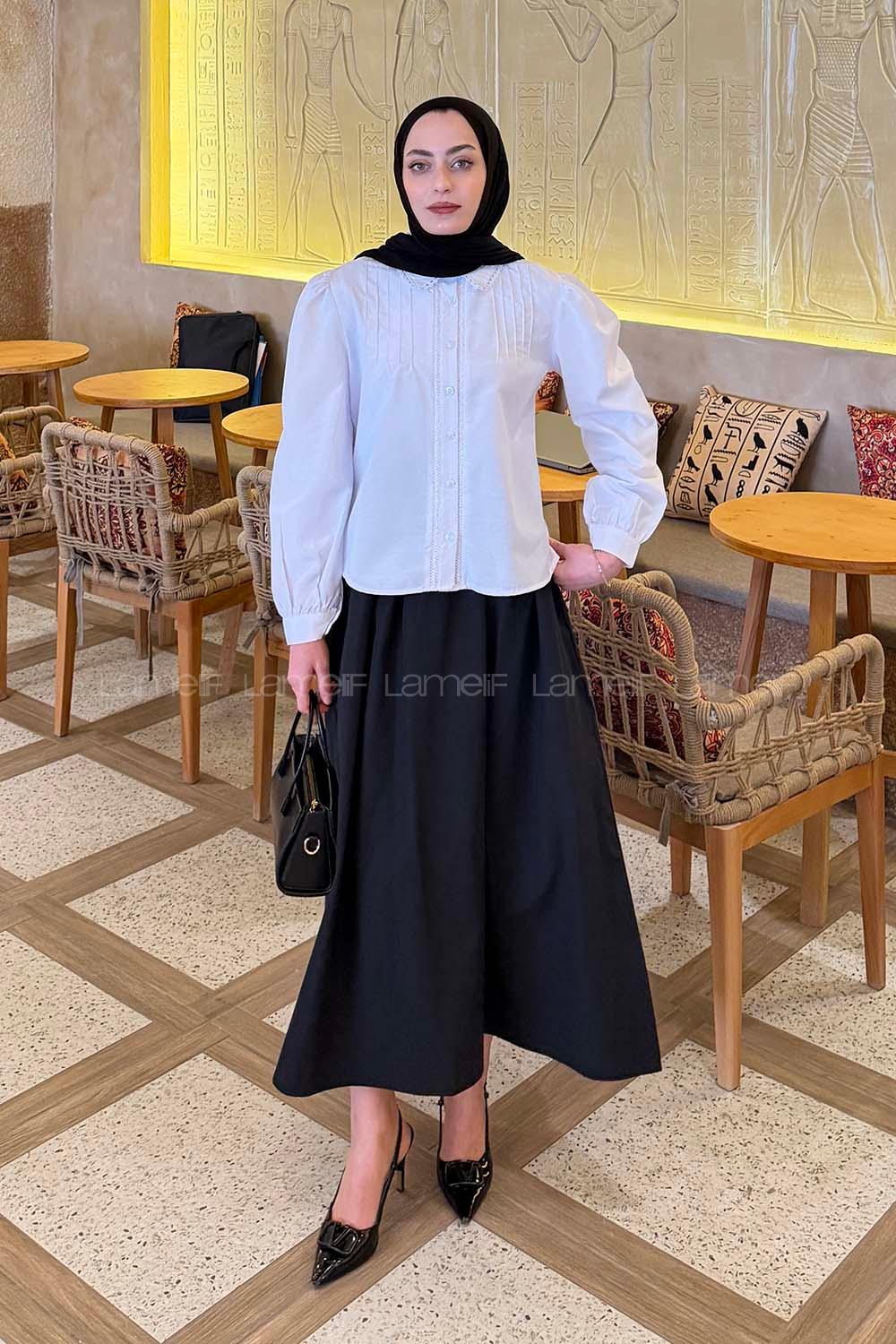 Lamelif Dantel Dikişli Gömlek Beyaz