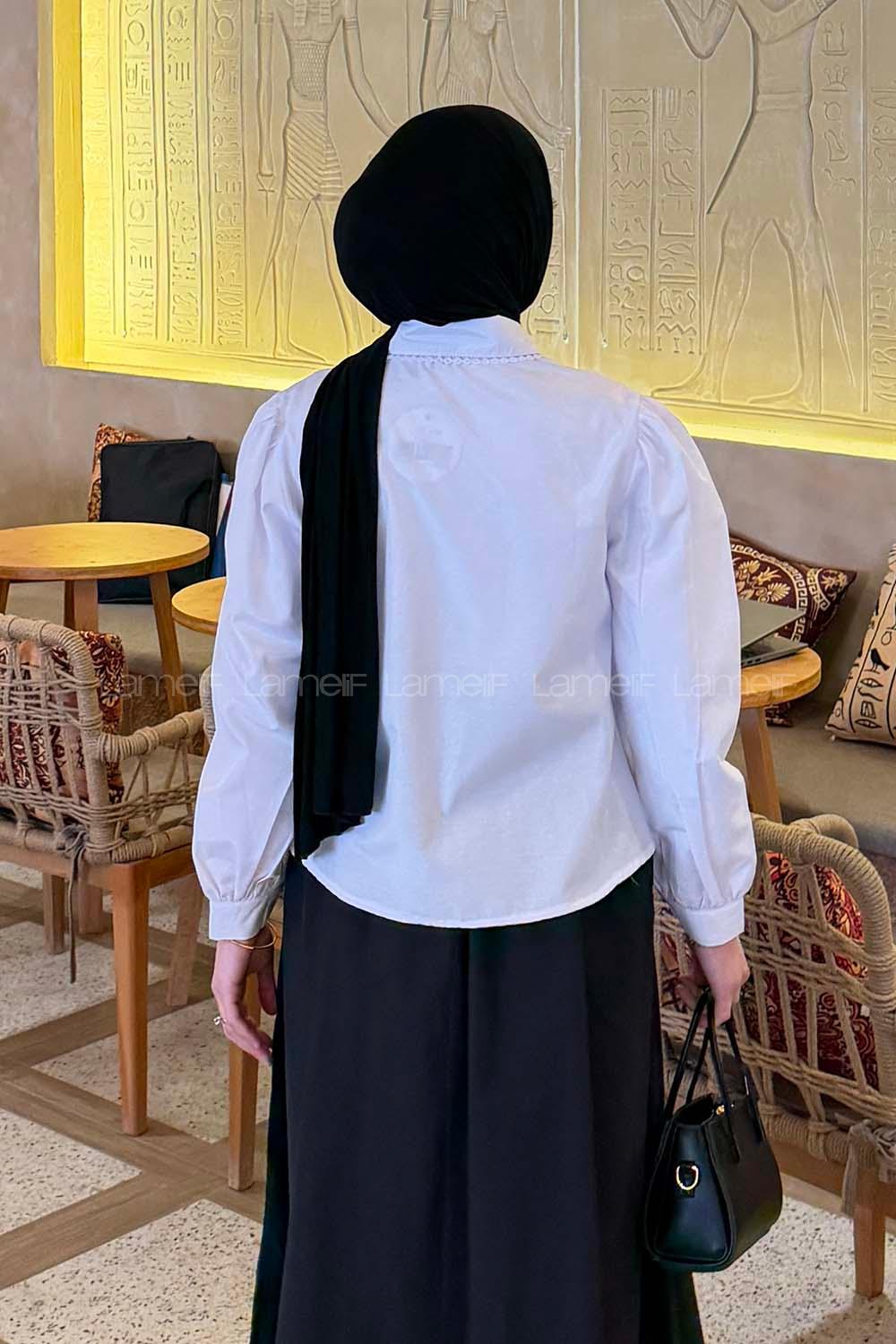 Lamelif Dantel Dikişli Gömlek Beyaz