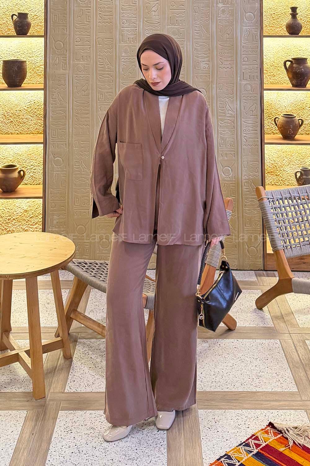 Soft Brown Shirt Collar Long Arm Without Accessories Combed Fabric Regular Trousers Material Suit