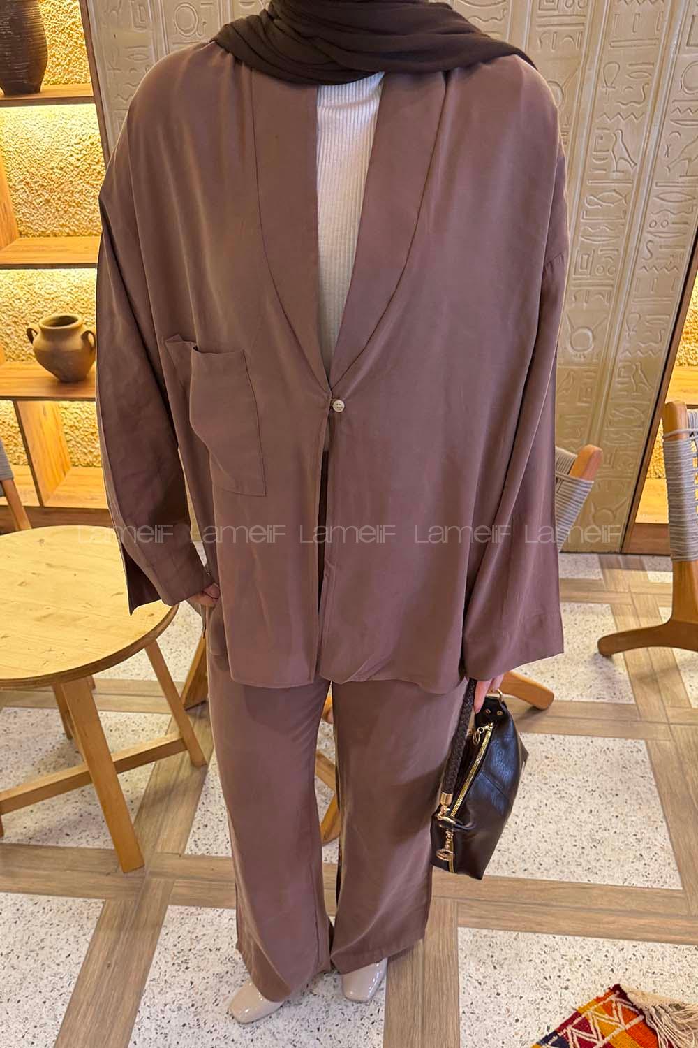 Soft Brown Shirt Collar Long Arm Without Accessories Combed Fabric Regular Trousers Material Suit