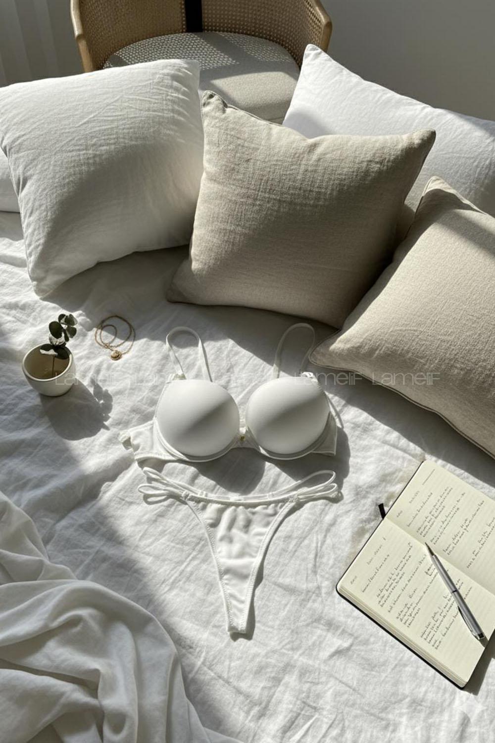 Lamelif Ekru Çift İpli Mikro Kumaş Takım