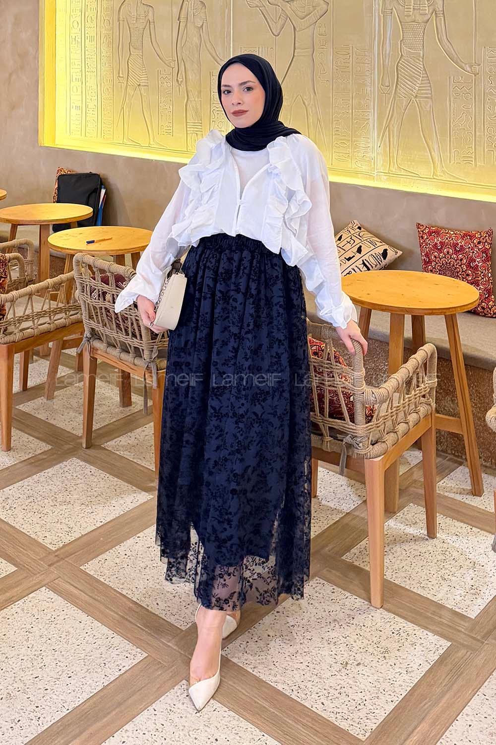 Lamelif Fırfır Detaylı Gömlek Beyaz