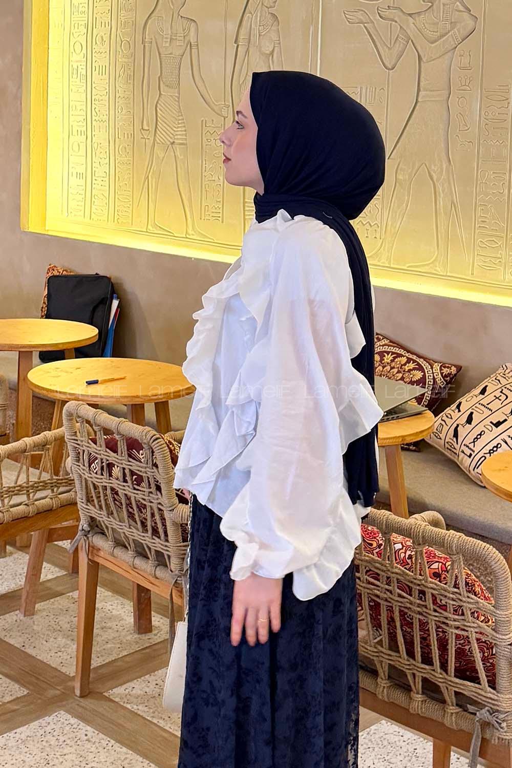 Lamelif Fırfır Detaylı Gömlek Beyaz