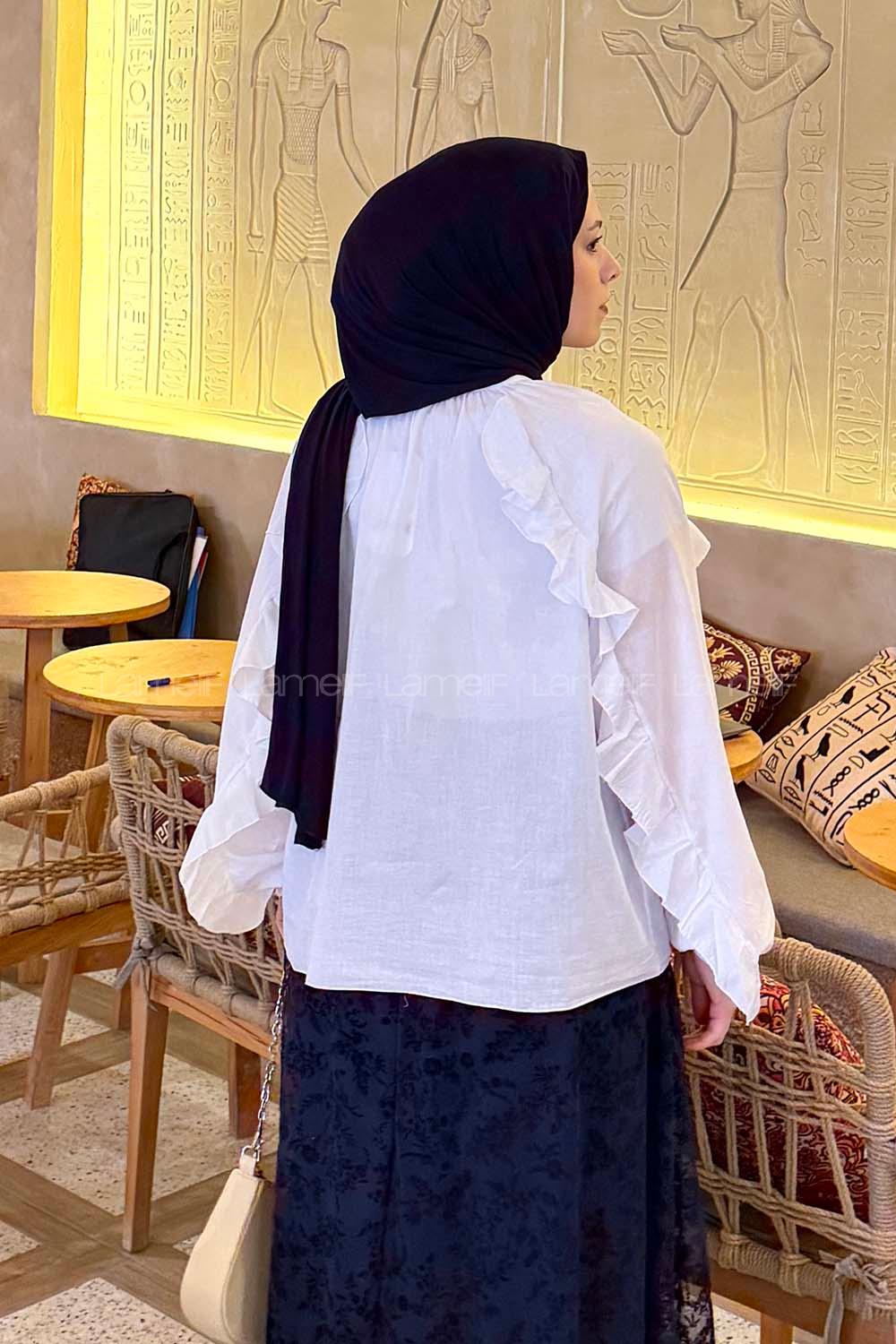 Lamelif Fırfır Detaylı Gömlek Beyaz