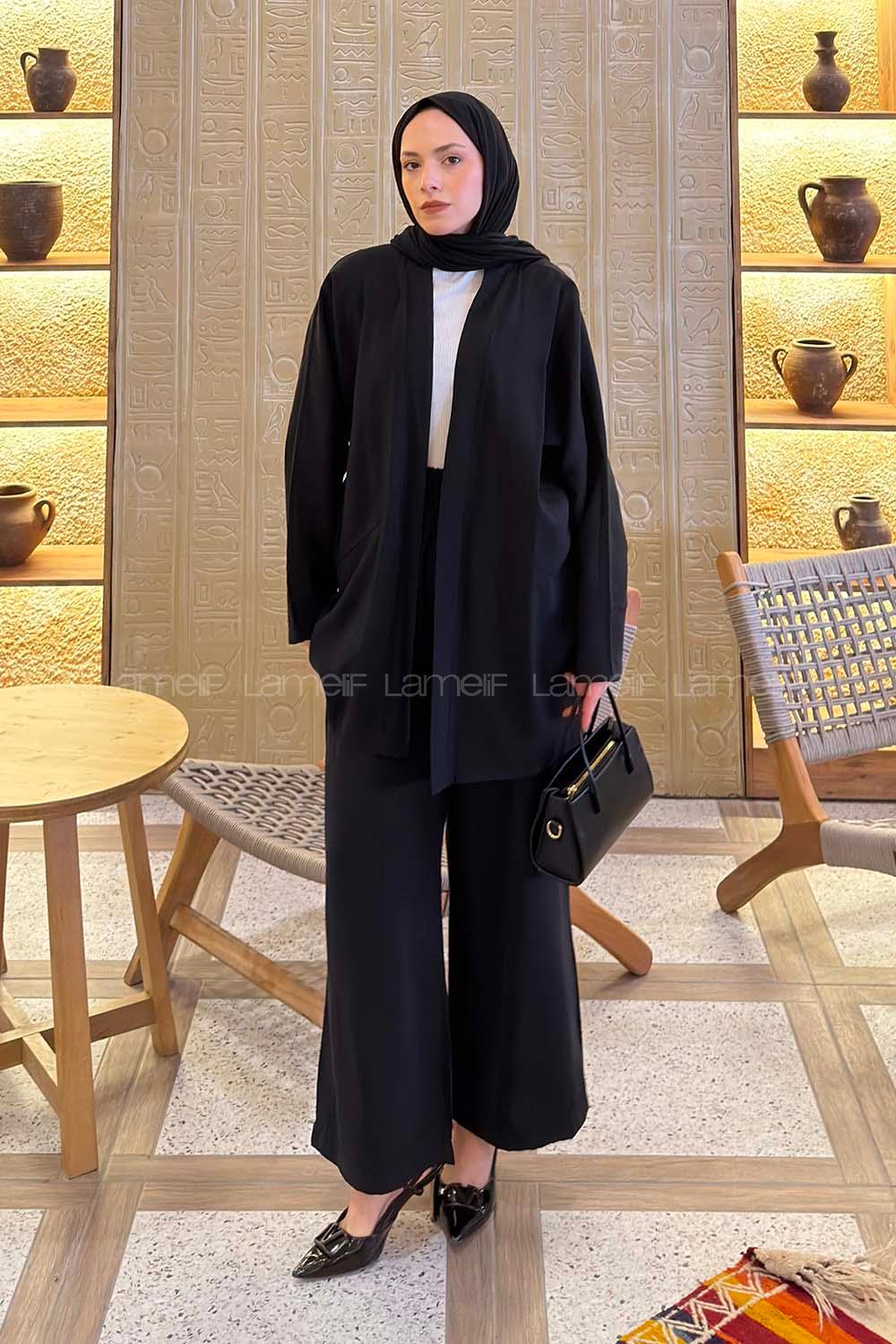 Black Normal Neck Long Arm Without Accessories Combed Fabric Regular Trousers Linen Straight Skirt Suit