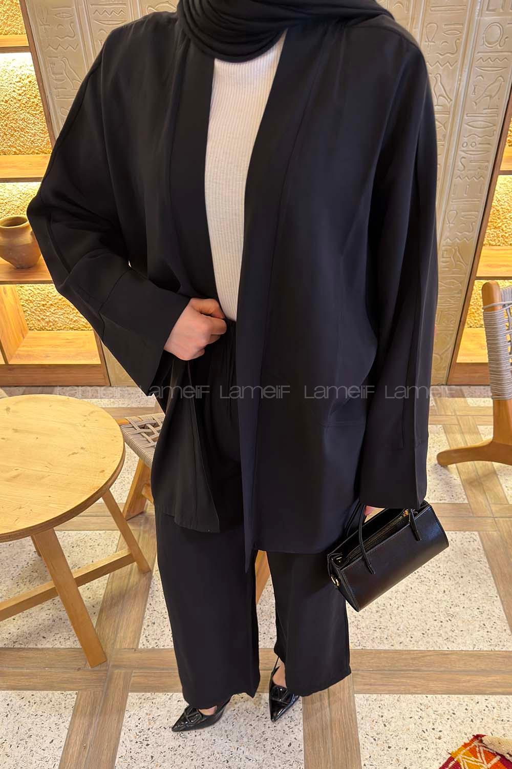 Black Normal Neck Long Arm Without Accessories Combed Fabric Regular Trousers Linen Straight Skirt Suit