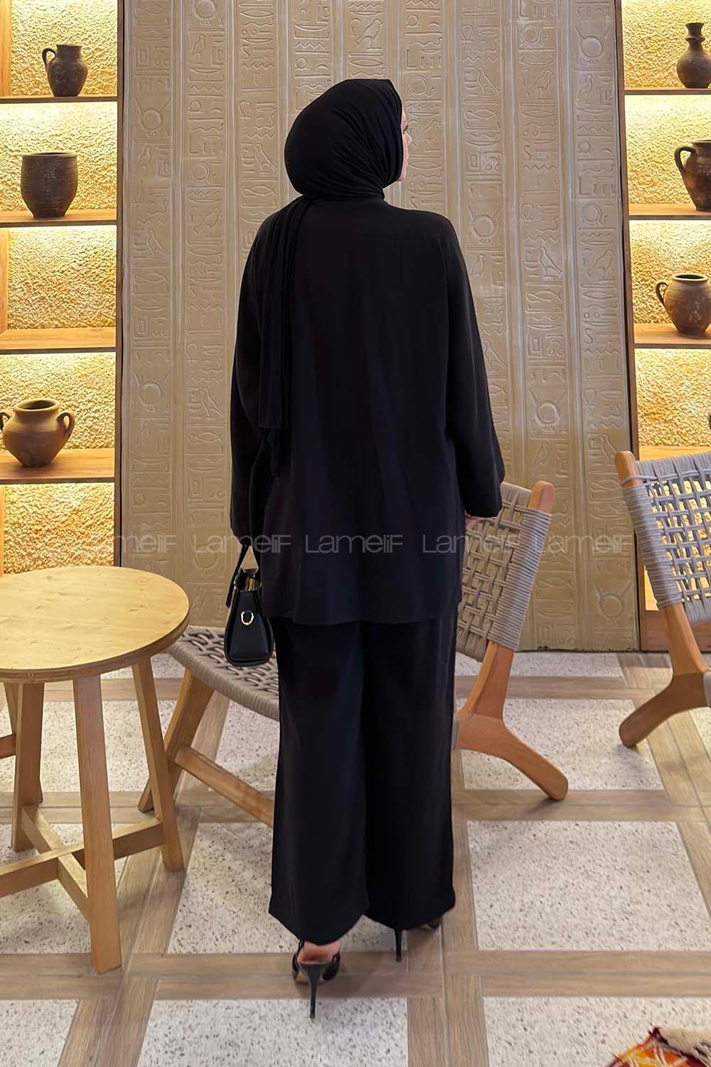 Black Normal Neck Long Arm Without Accessories Combed Fabric Regular Trousers Linen Straight Skirt Suit