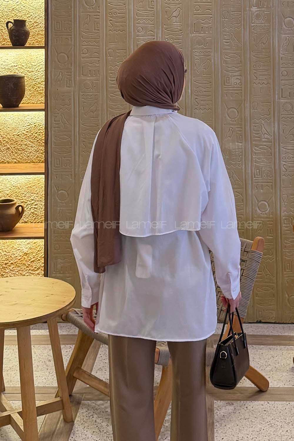 Lamelif Pelerin Detaylı Gömlek Beyaz