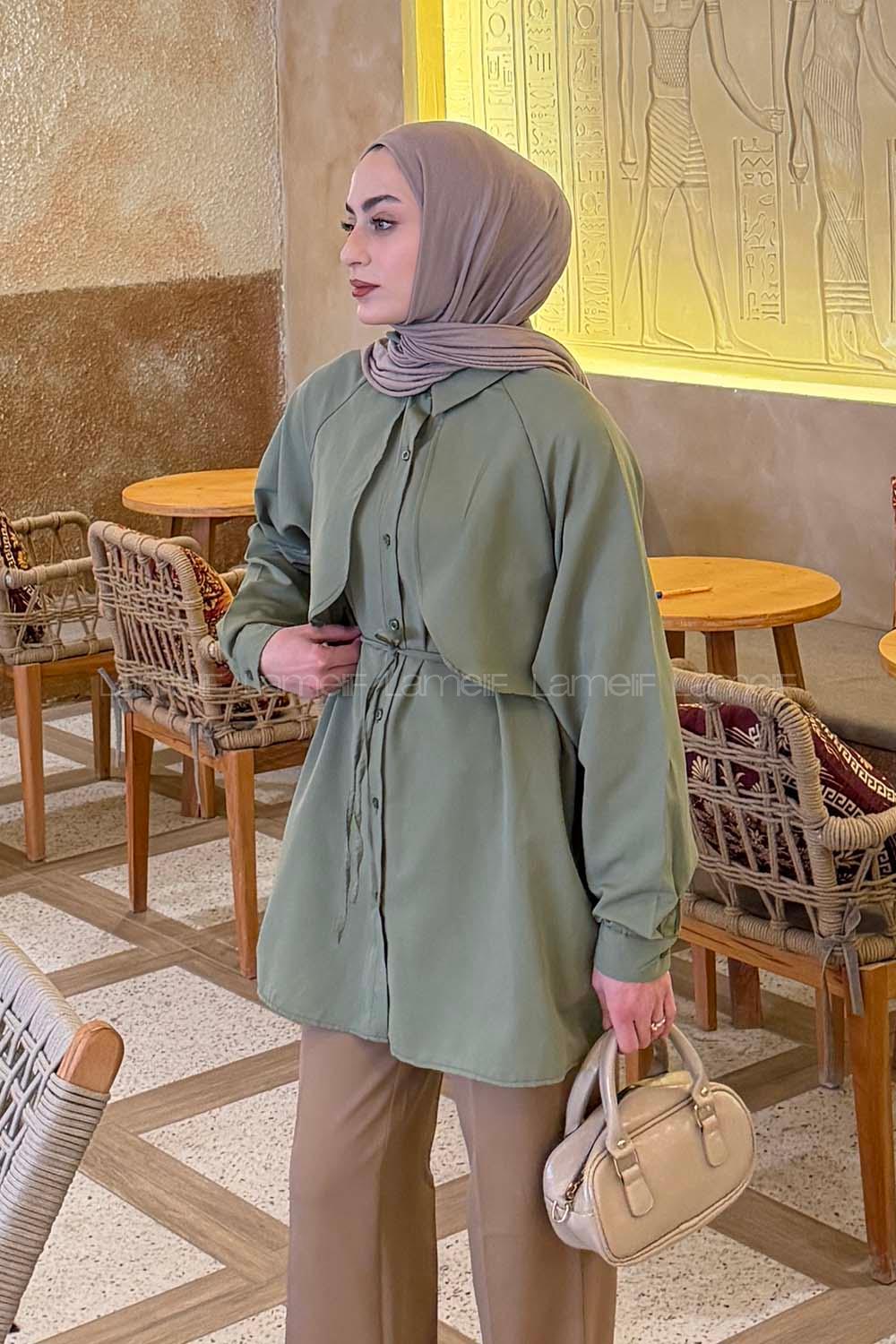 Lamelif Pelerin Detaylı Gömlek Yeşil