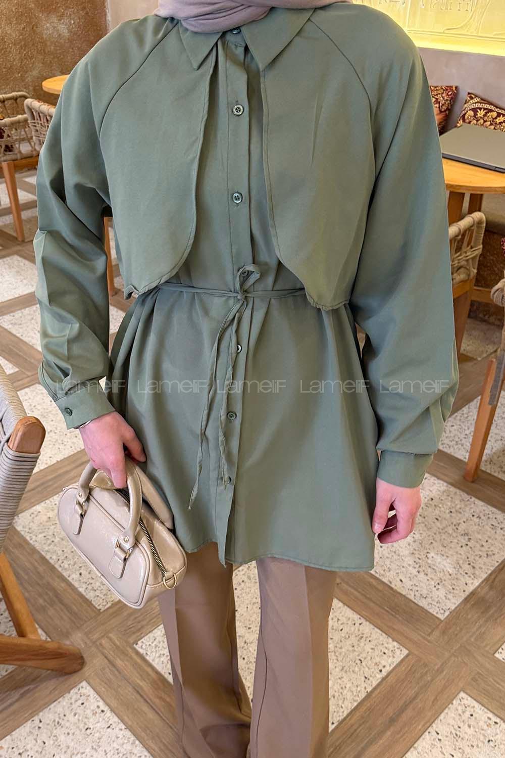 Lamelif Pelerin Detaylı Gömlek Yeşil