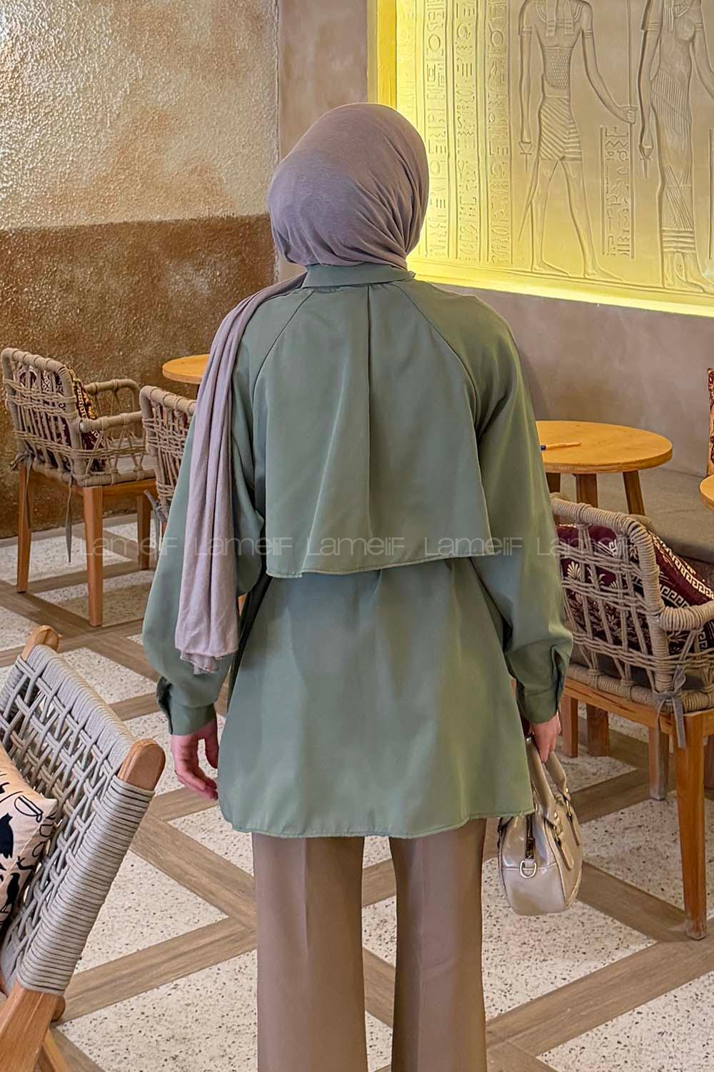 Lamelif Pelerin Detaylı Gömlek Yeşil