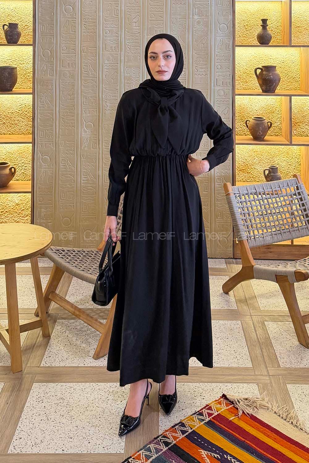 Black Shirt Collar Tensel Unprinted Dresess