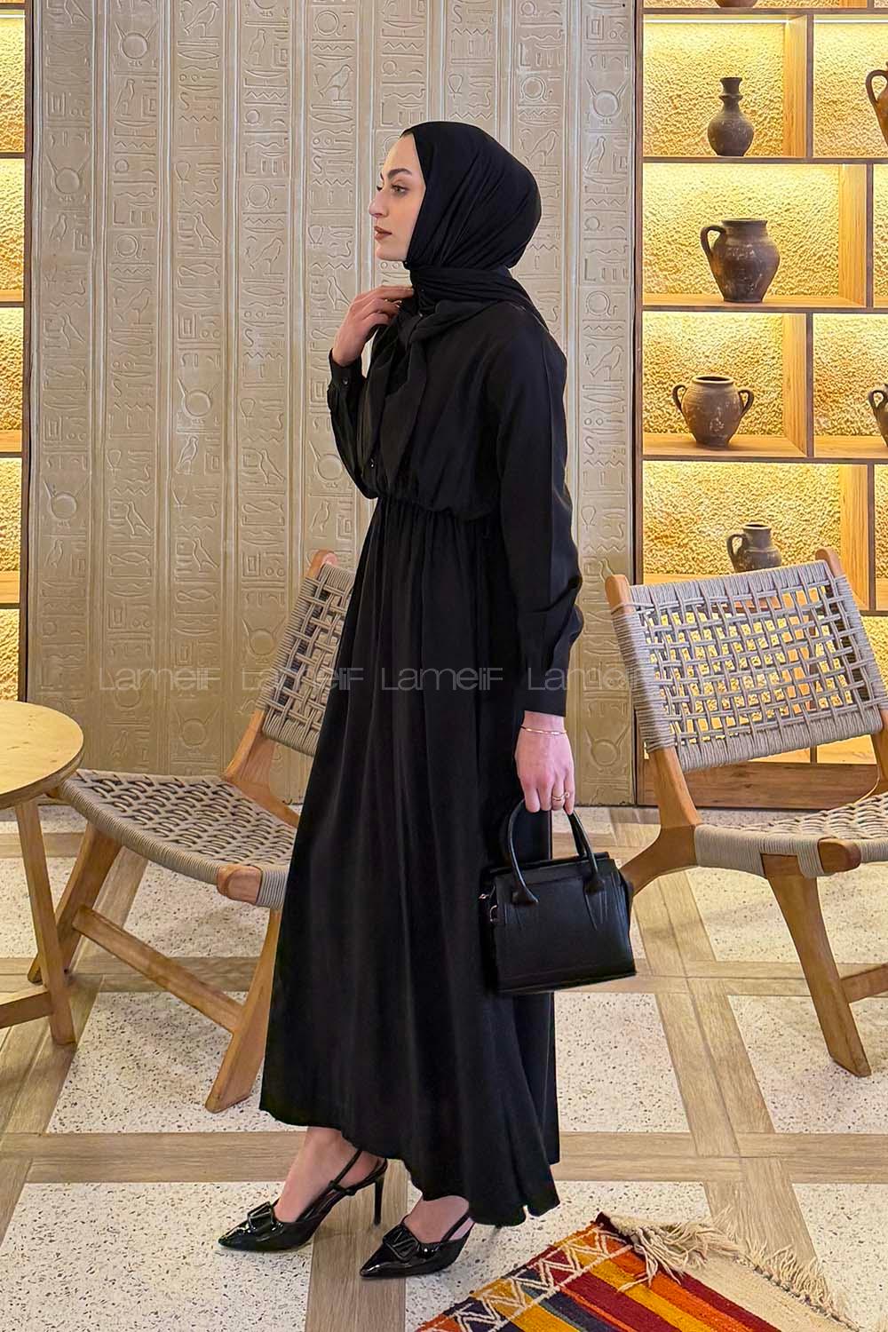 Black Shirt Collar Tensel Unprinted Dresess