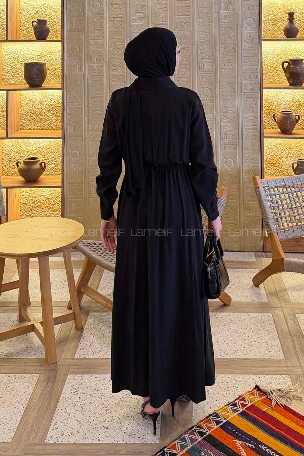 Black Shirt Collar Tensel Unprinted Dresess