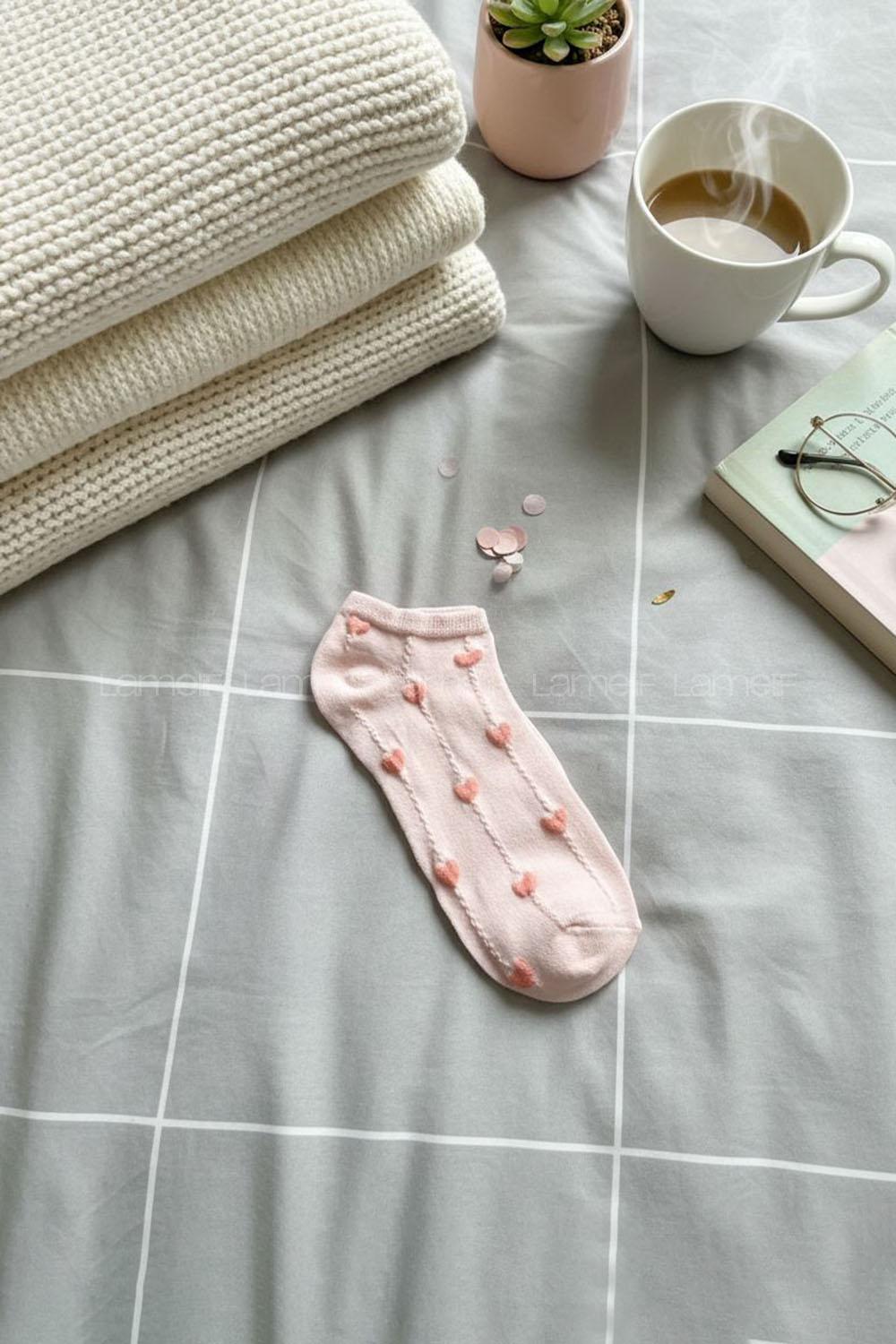 Lamelif Yıkamalı Penye Fitilli Kalp Çorap