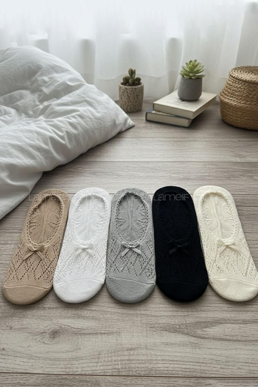 Lamelif 5li Kokulu Bambu Dantelli Çorap