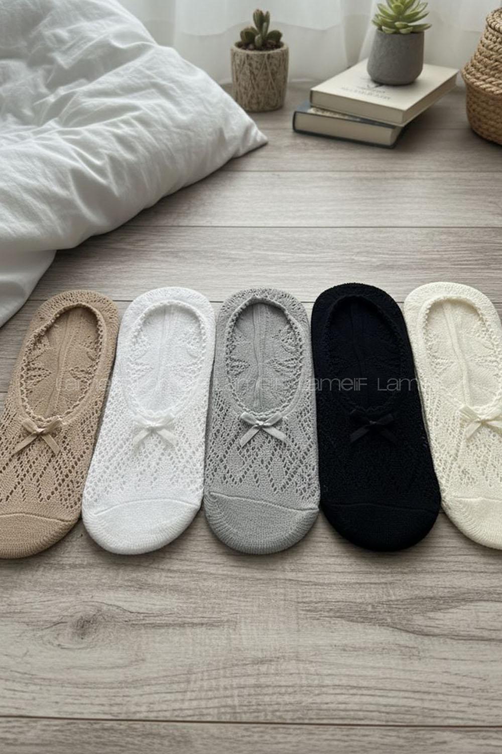 Lamelif 5li Kokulu Bambu Dantelli Çorap