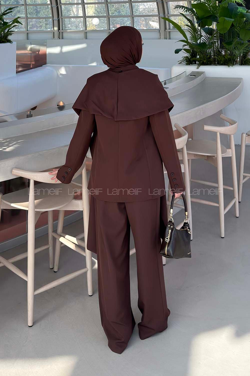 Lamelif Atkılı Blazer Takım Koyu Kahverengi