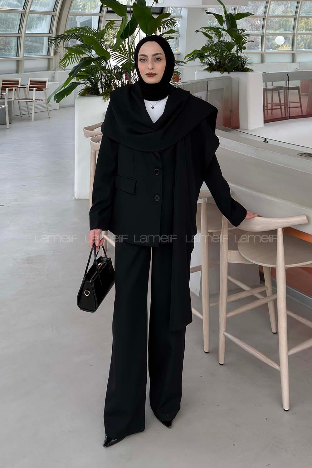 Lamelif Atkılı Blazer Takım Siyah