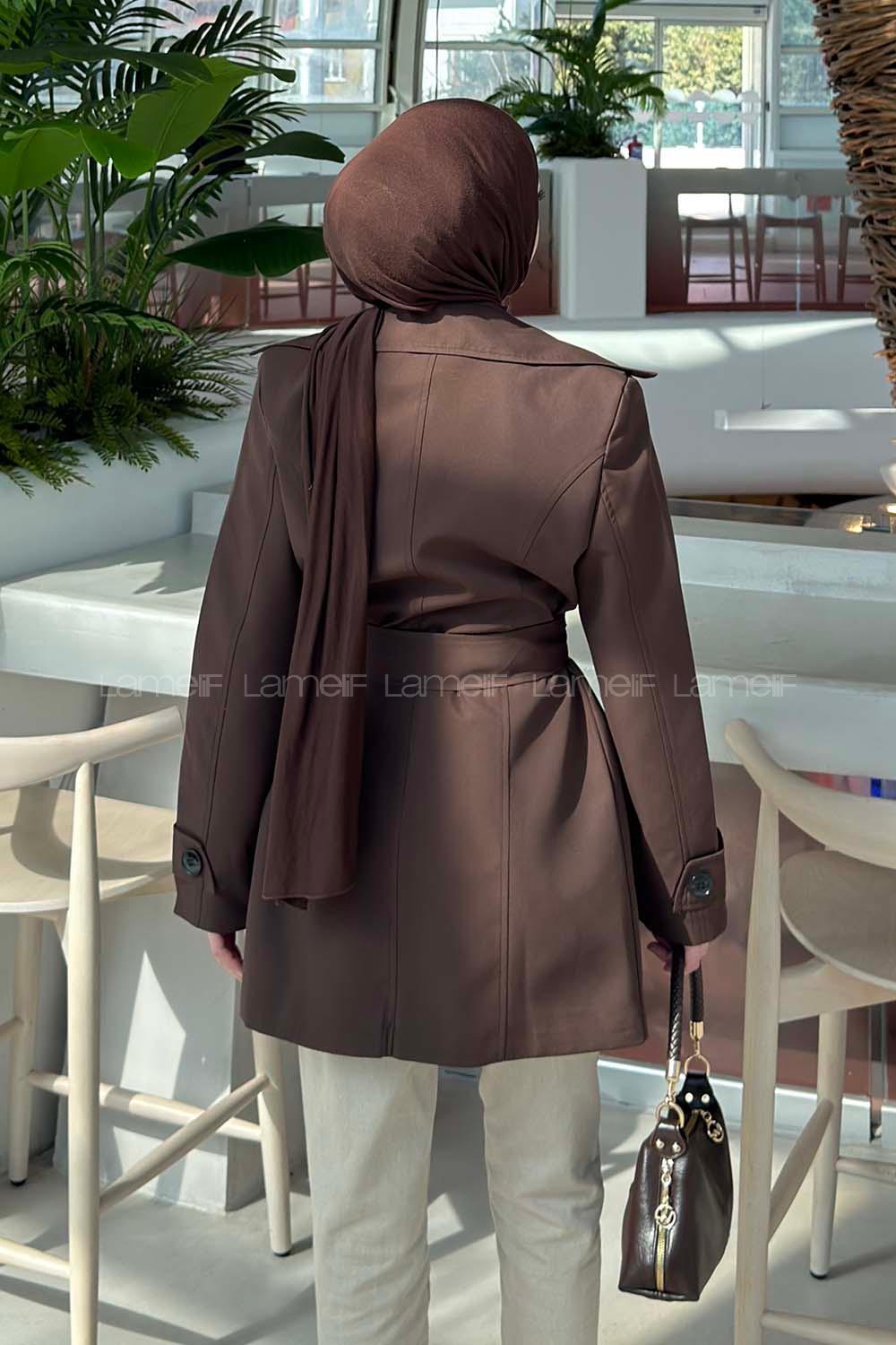 Lamelif Bağlama Detaylı Trençkot Acı Kahve