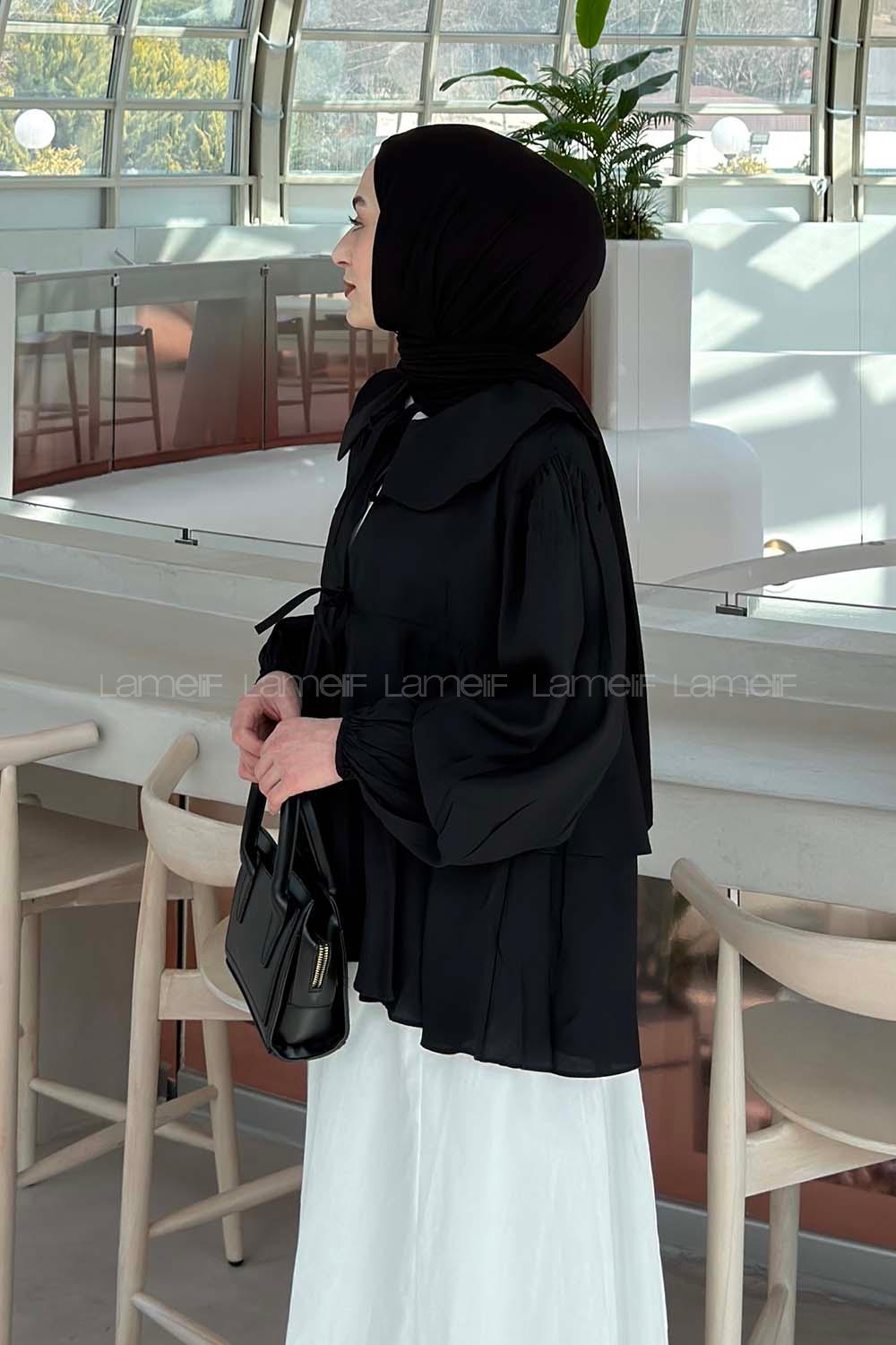 Lamelif Bağlamalı Gömlek Siyah