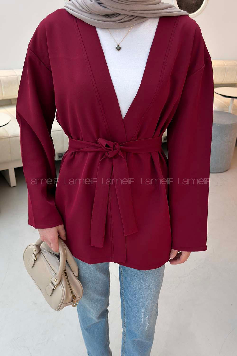 Claret Red Long Arm Atlas Straight Kimono