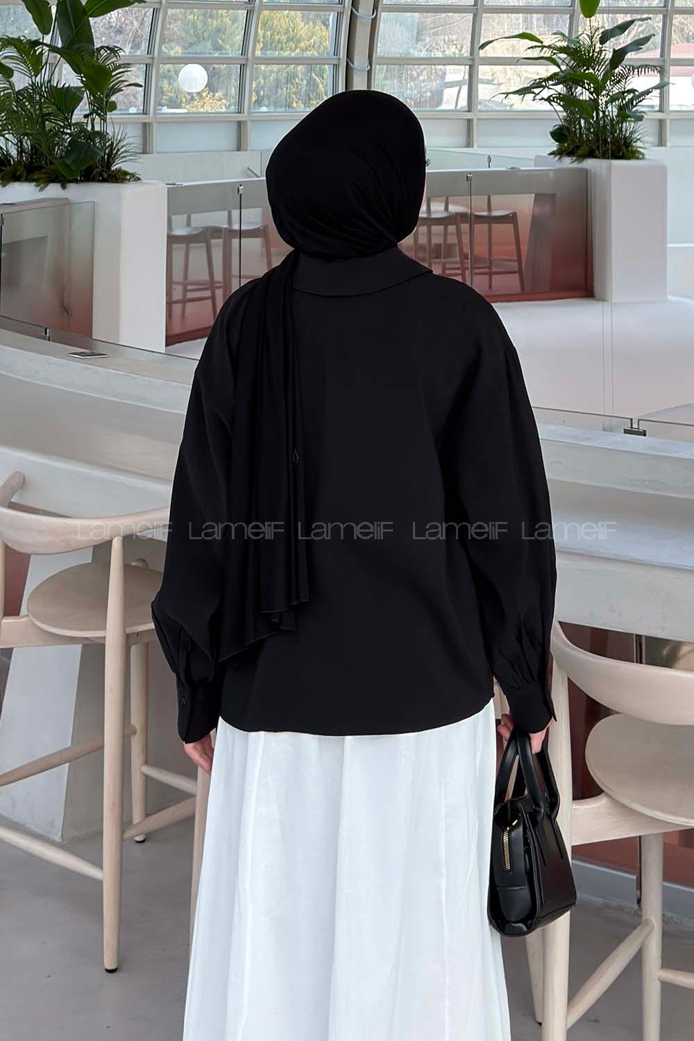 Lamelif Bebe Yaka Bağlamalı Tunik Siyah