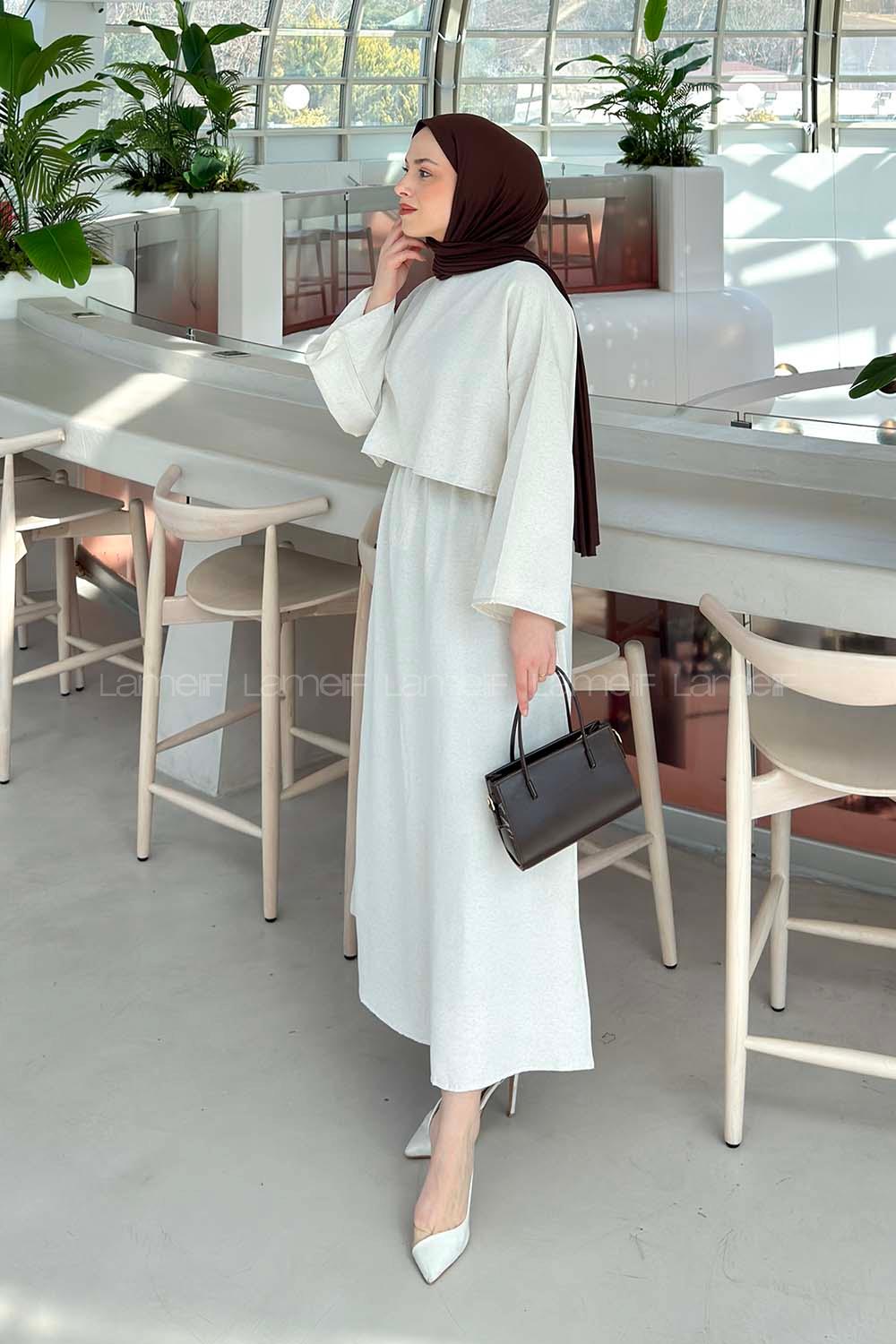 Lamelif Etekli Tesettür Takım Taş Rengi