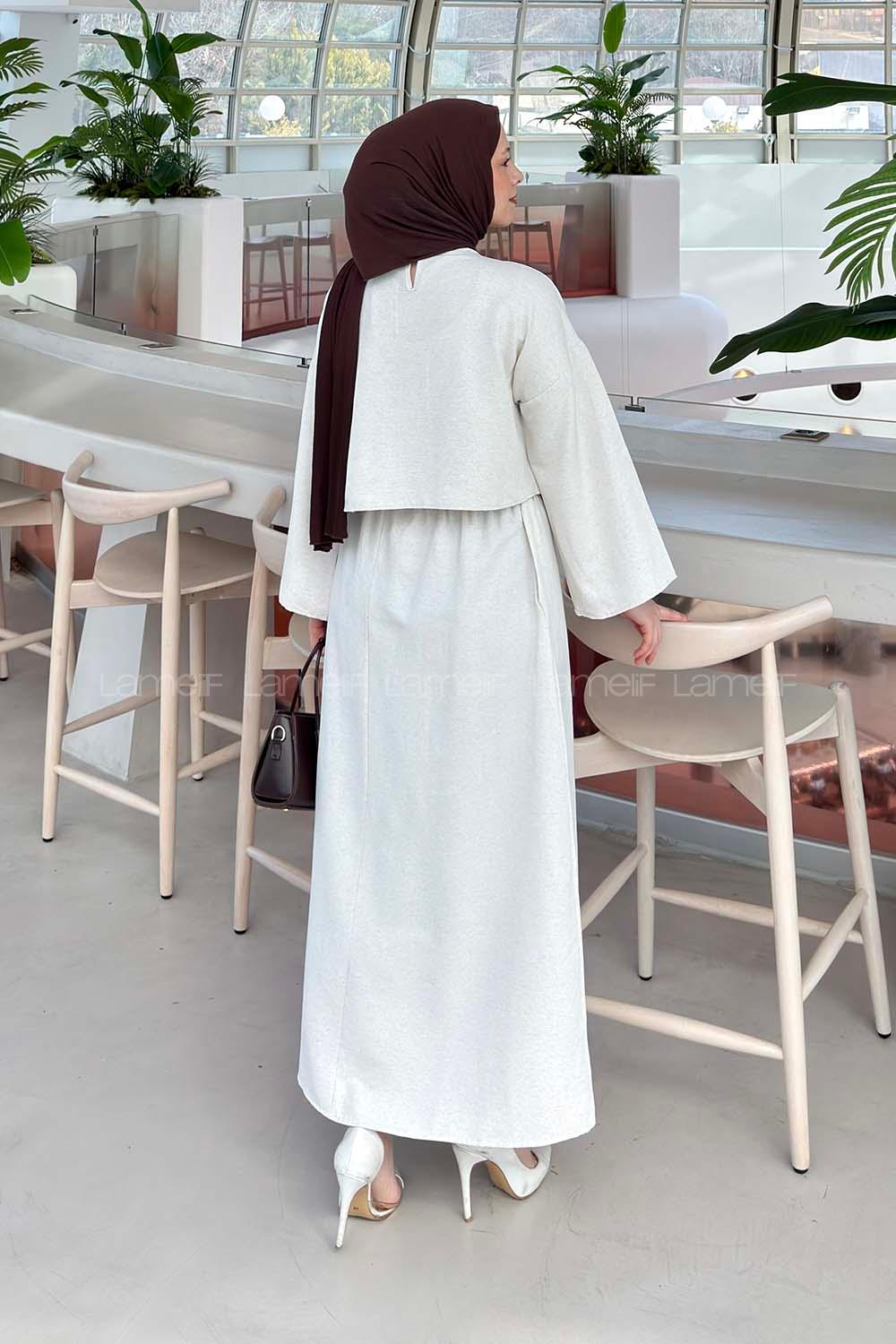 Lamelif Etekli Tesettür Takım Taş Rengi