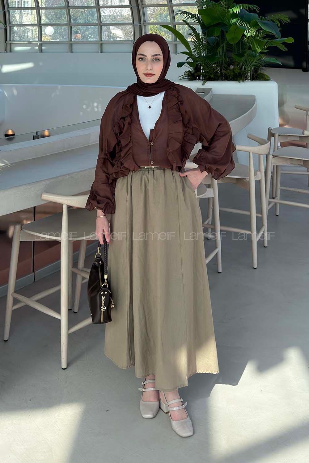 Bitter Brown V Neck Long Arm Cotton Unprinted Shirt