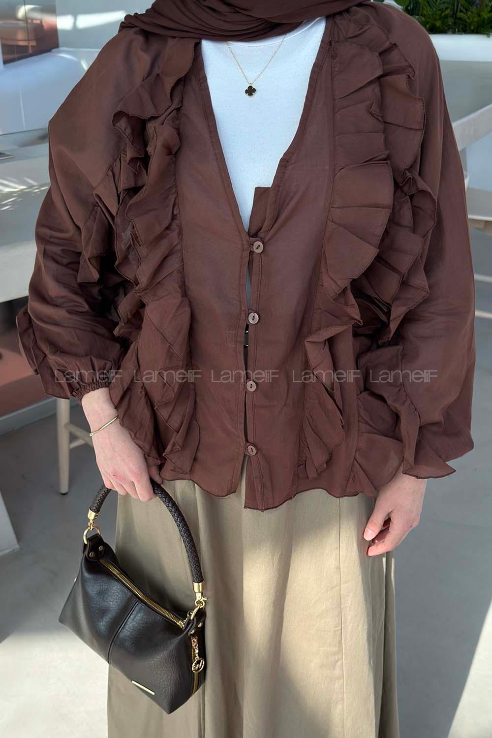 Bitter Brown V Neck Long Arm Cotton Unprinted Shirt