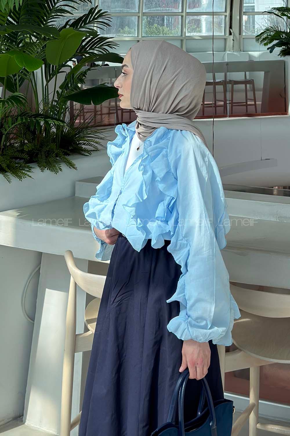 Lamelif Fırfır Detaylı Gömlek Bebe Mavisi