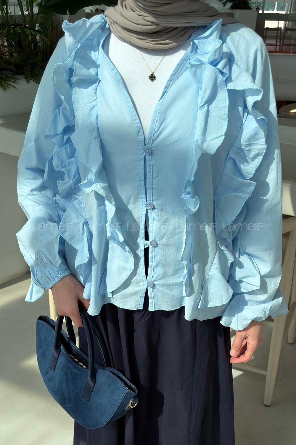 Lamelif Fırfır Detaylı Gömlek Bebe Mavisi