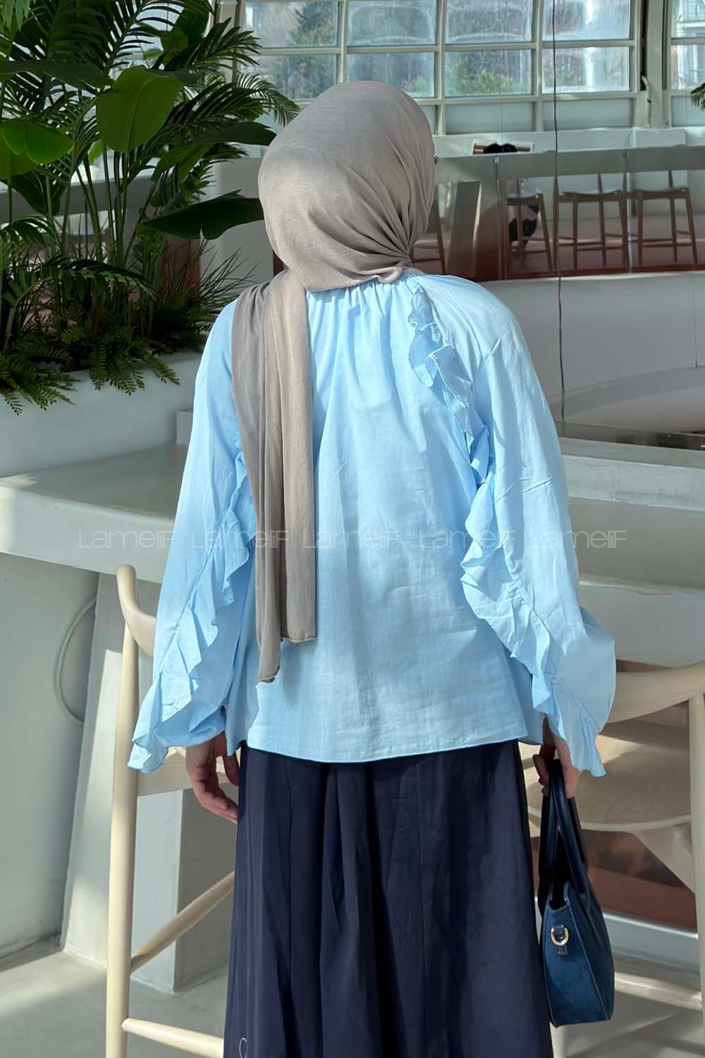 Lamelif Fırfır Detaylı Gömlek Bebe Mavisi