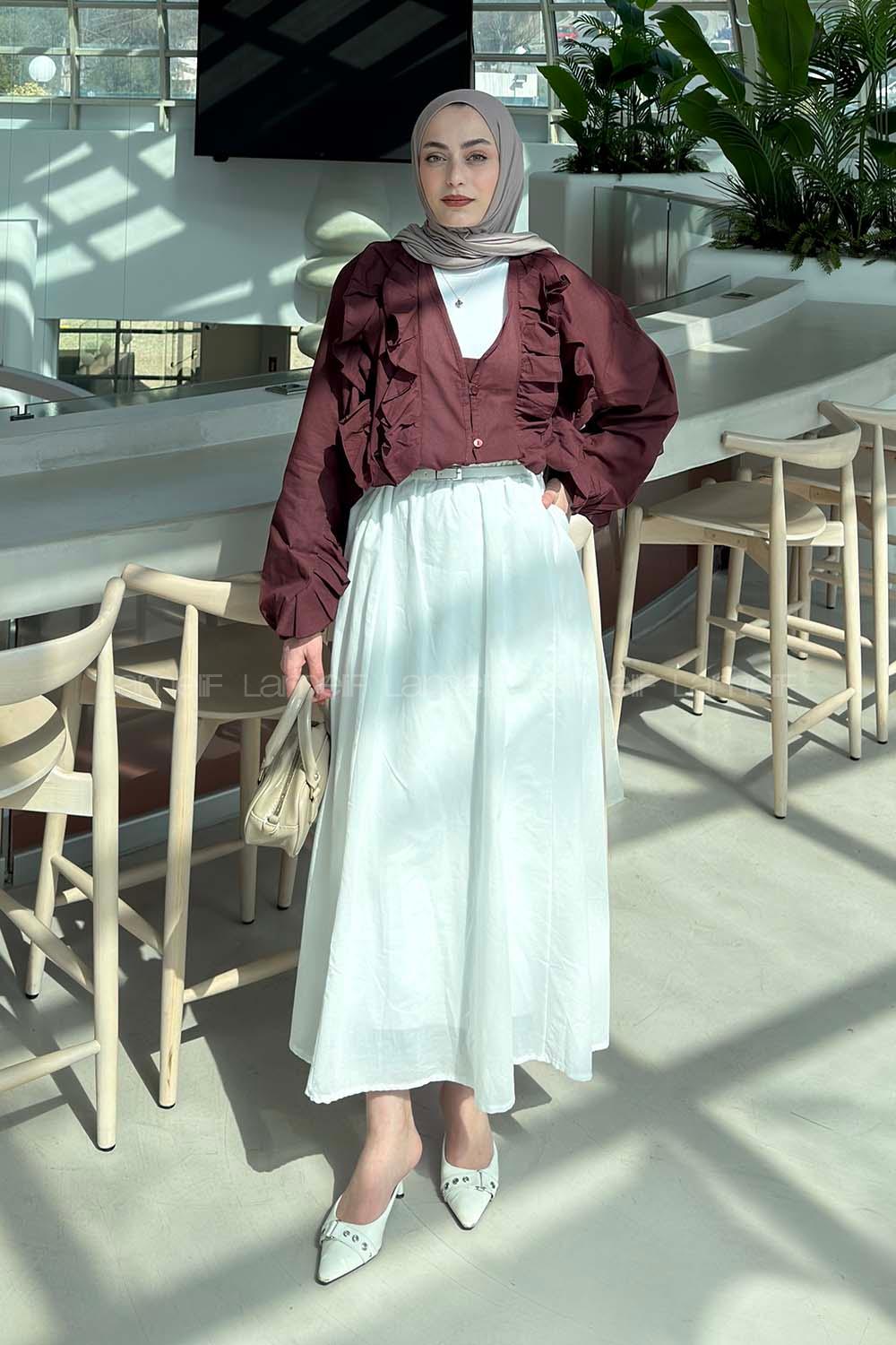 Lamelif Fırfır Detaylı Gömlek Mürdüm