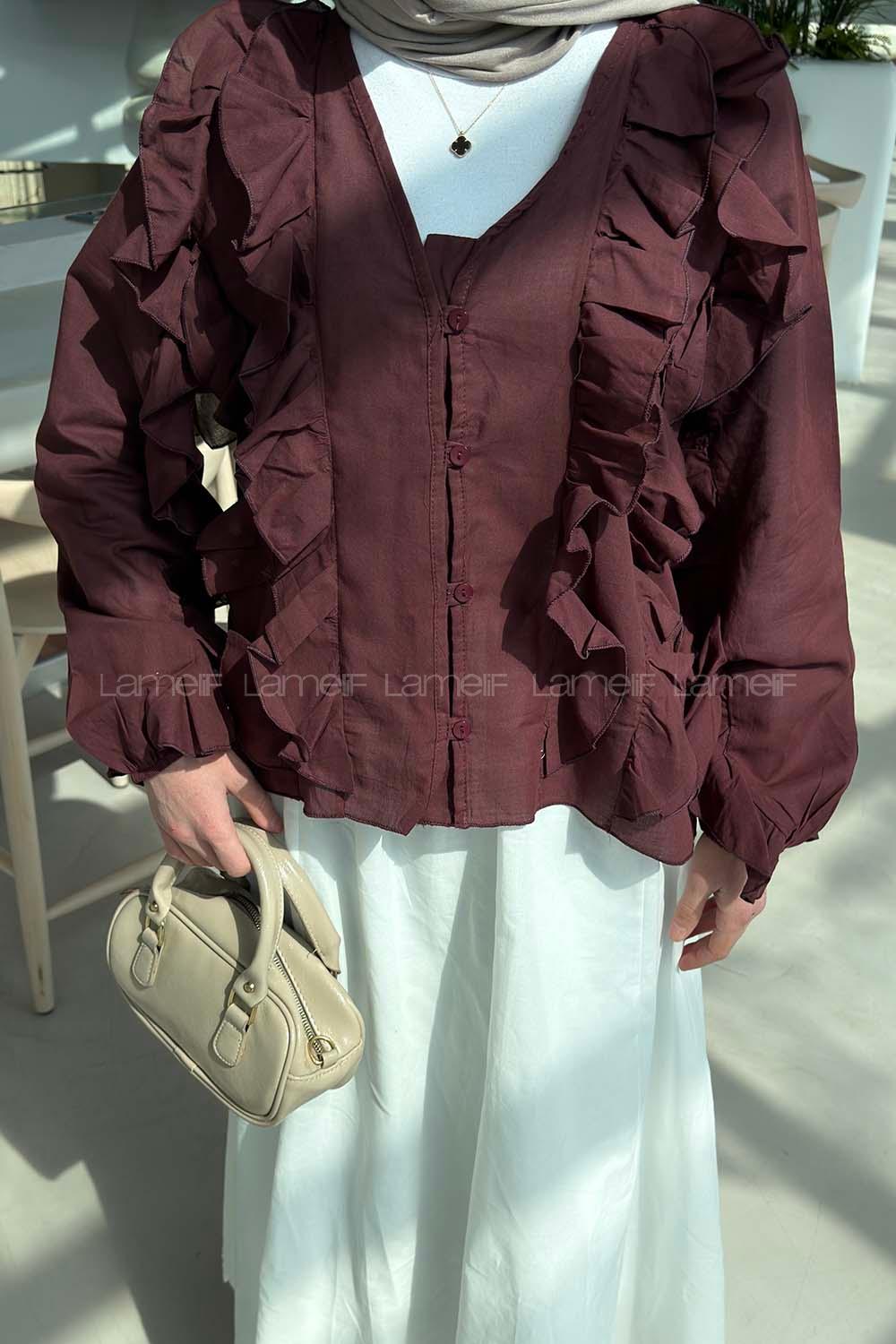 Lamelif Fırfır Detaylı Gömlek Mürdüm