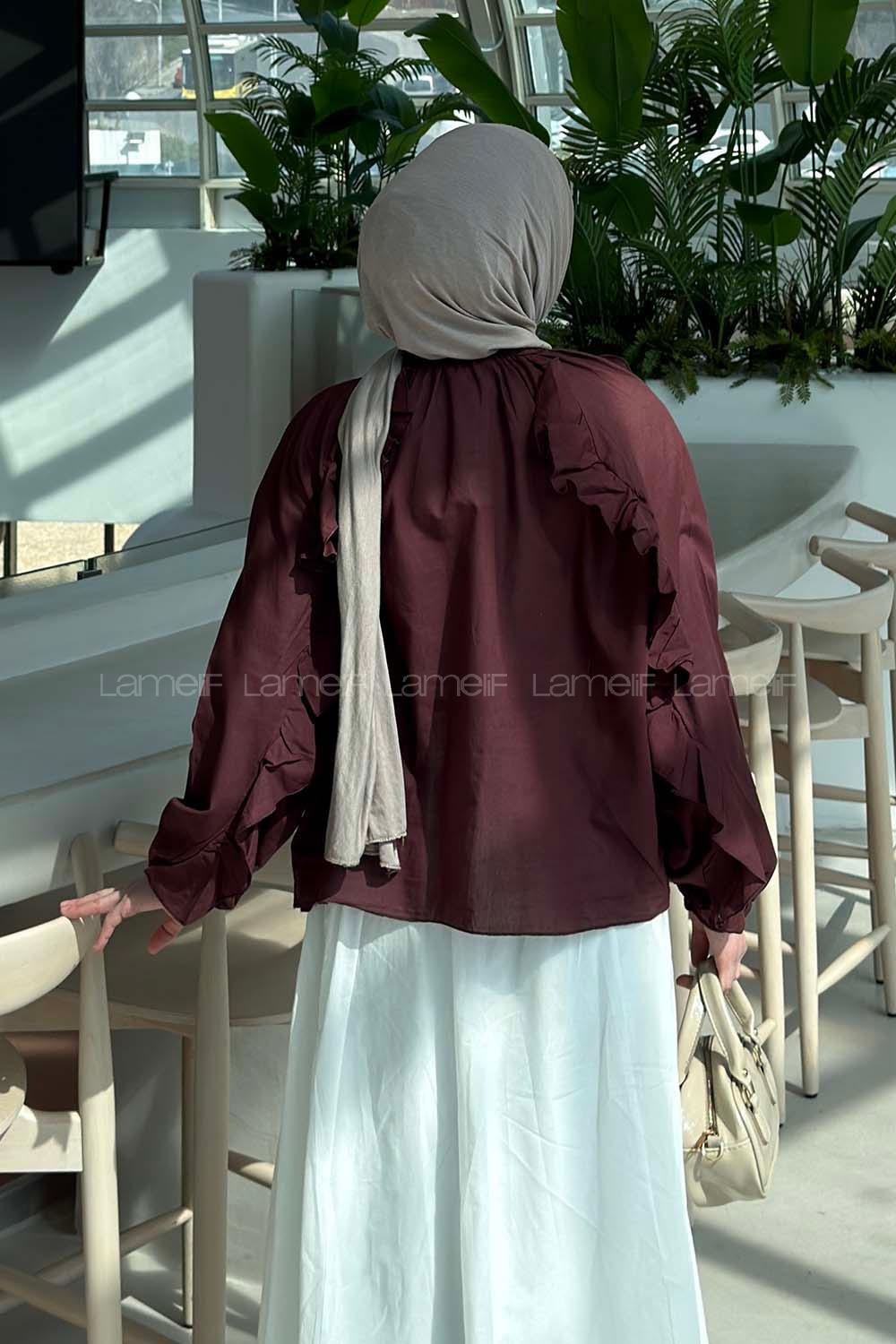 Lamelif Fırfır Detaylı Gömlek Mürdüm