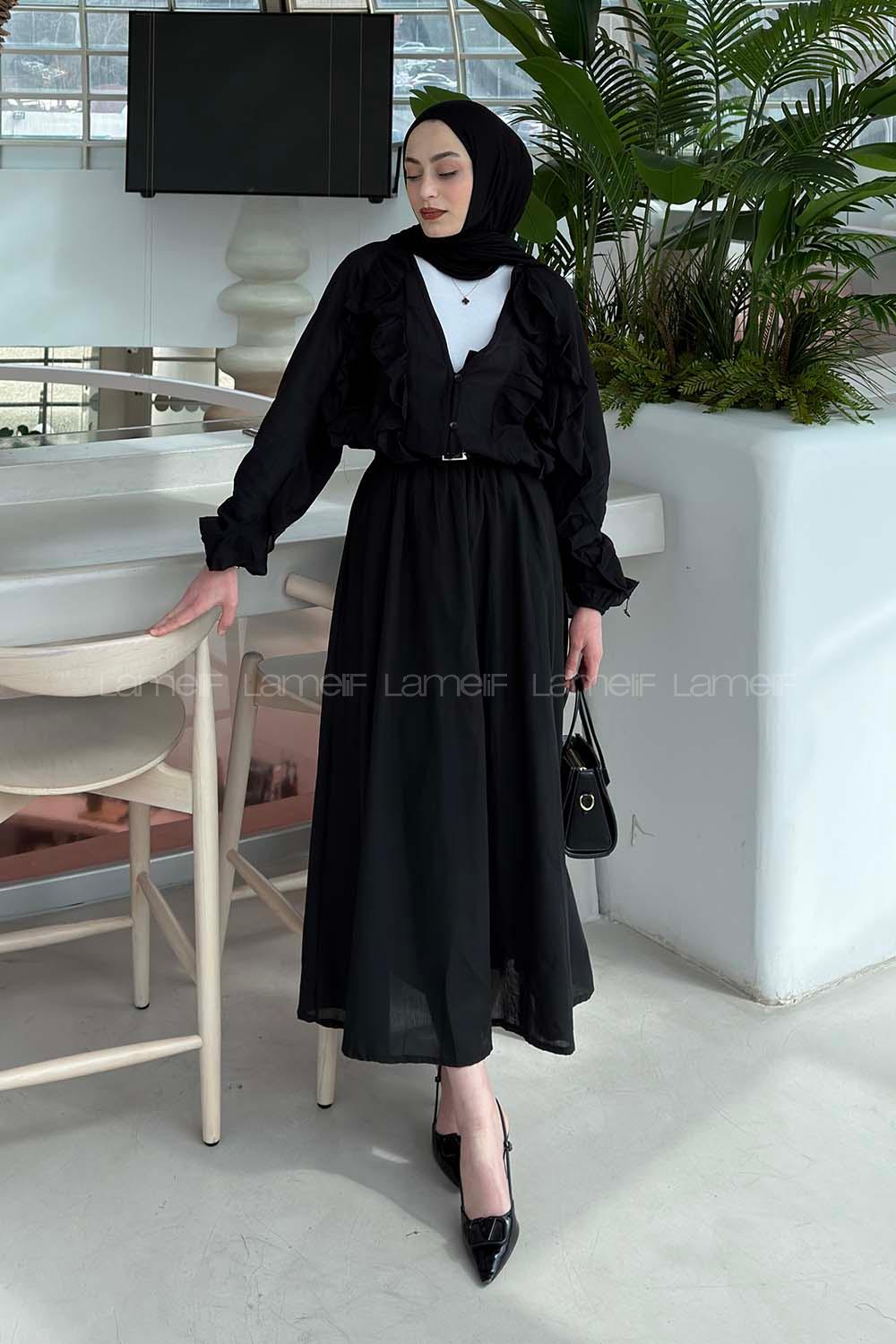 Lamelif Fırfır Detaylı Gömlek Siyah